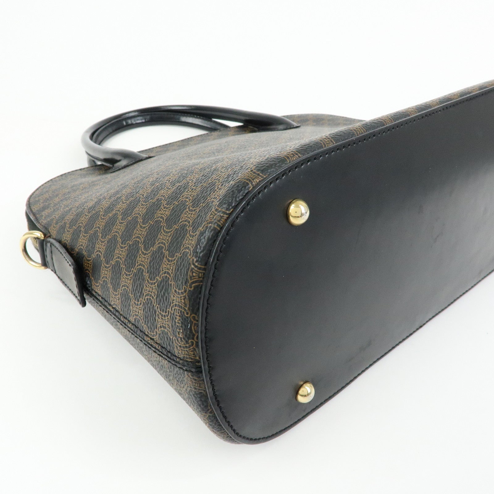 CELINE Macadam PVC Leather Hand Bag Black Brown