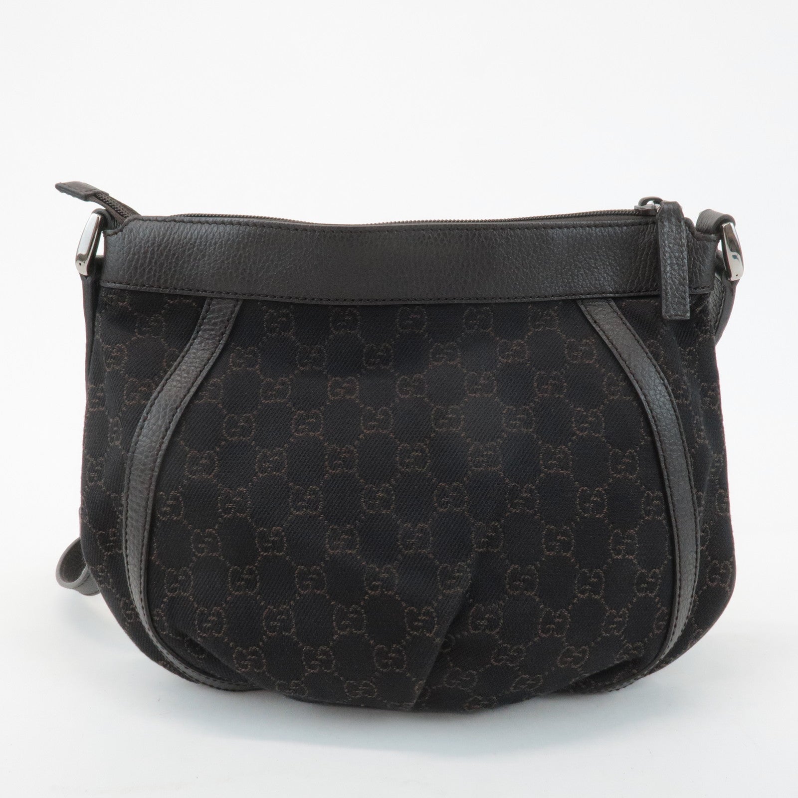 GUCCI Abbey GG Canvas Leather Shoulder Bag Dark Brown 265691 Used