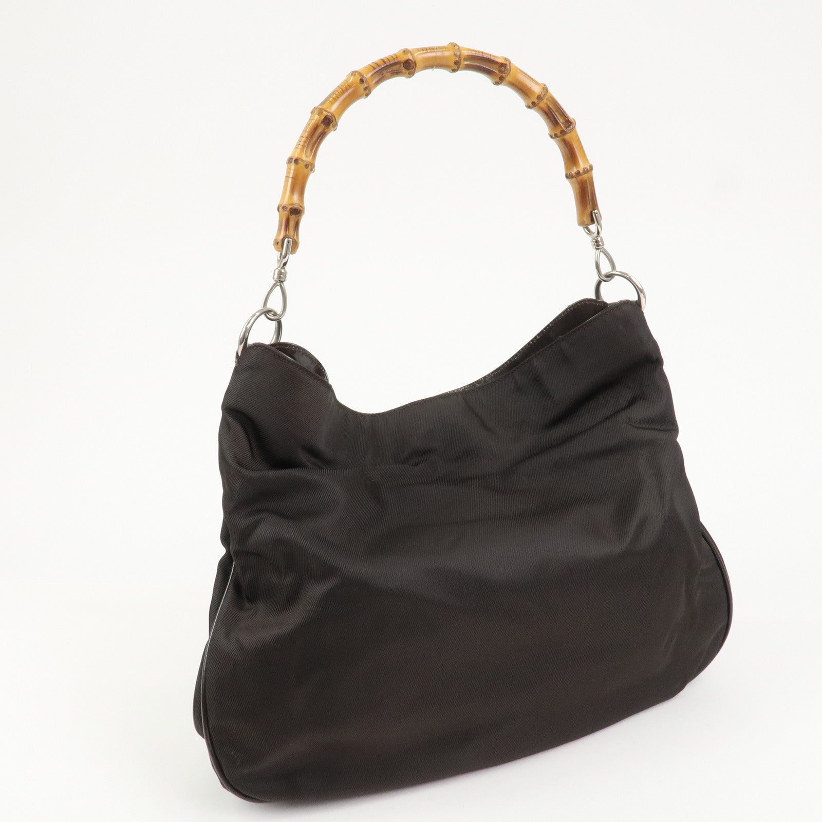GUCCI Bamboo Nylon Leather 2Way Shoulder Bag Dark Brown 001.3444