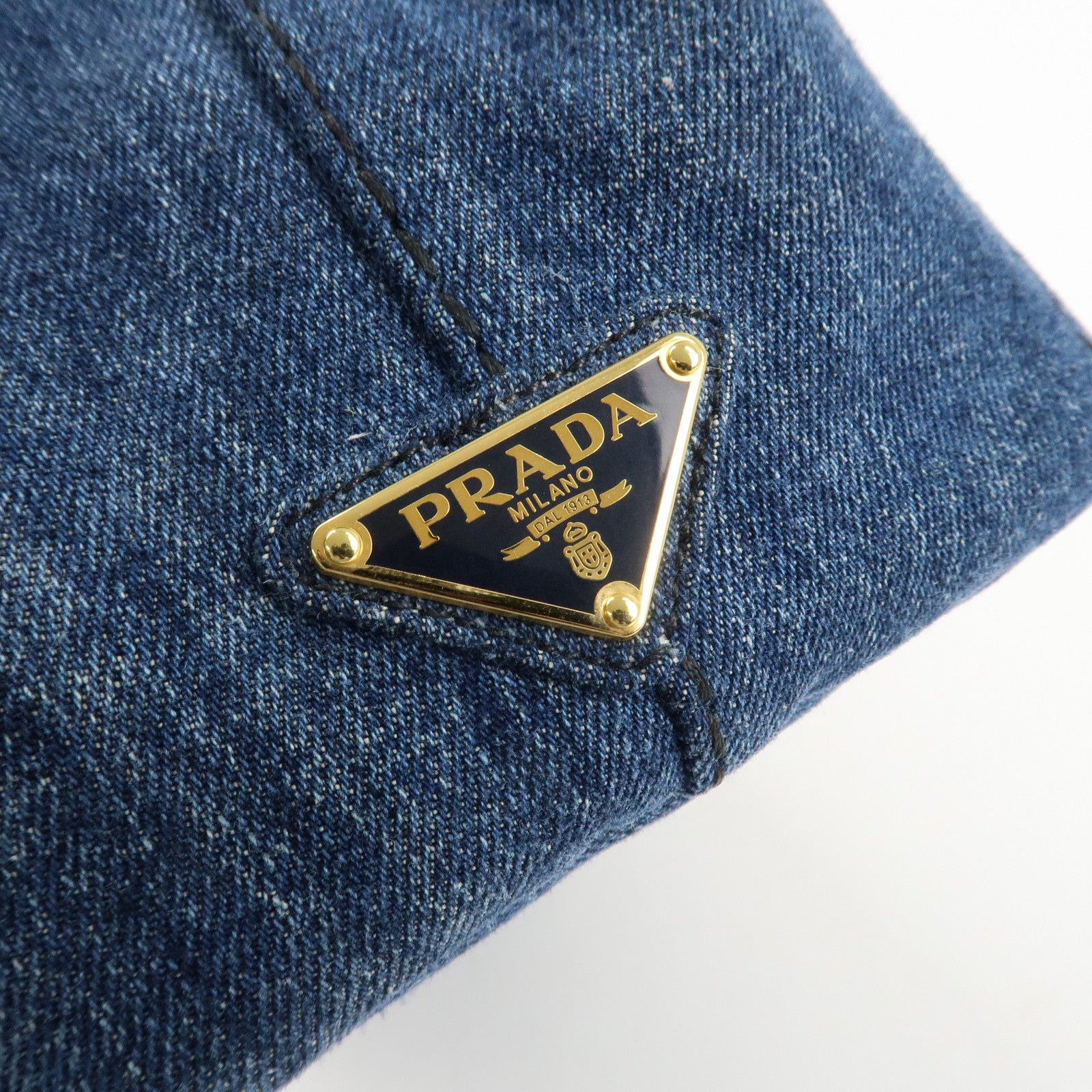 PRADA Canapa Denim 2Way Bag Hand Bag Shoulder Bag Navy B2642B Used