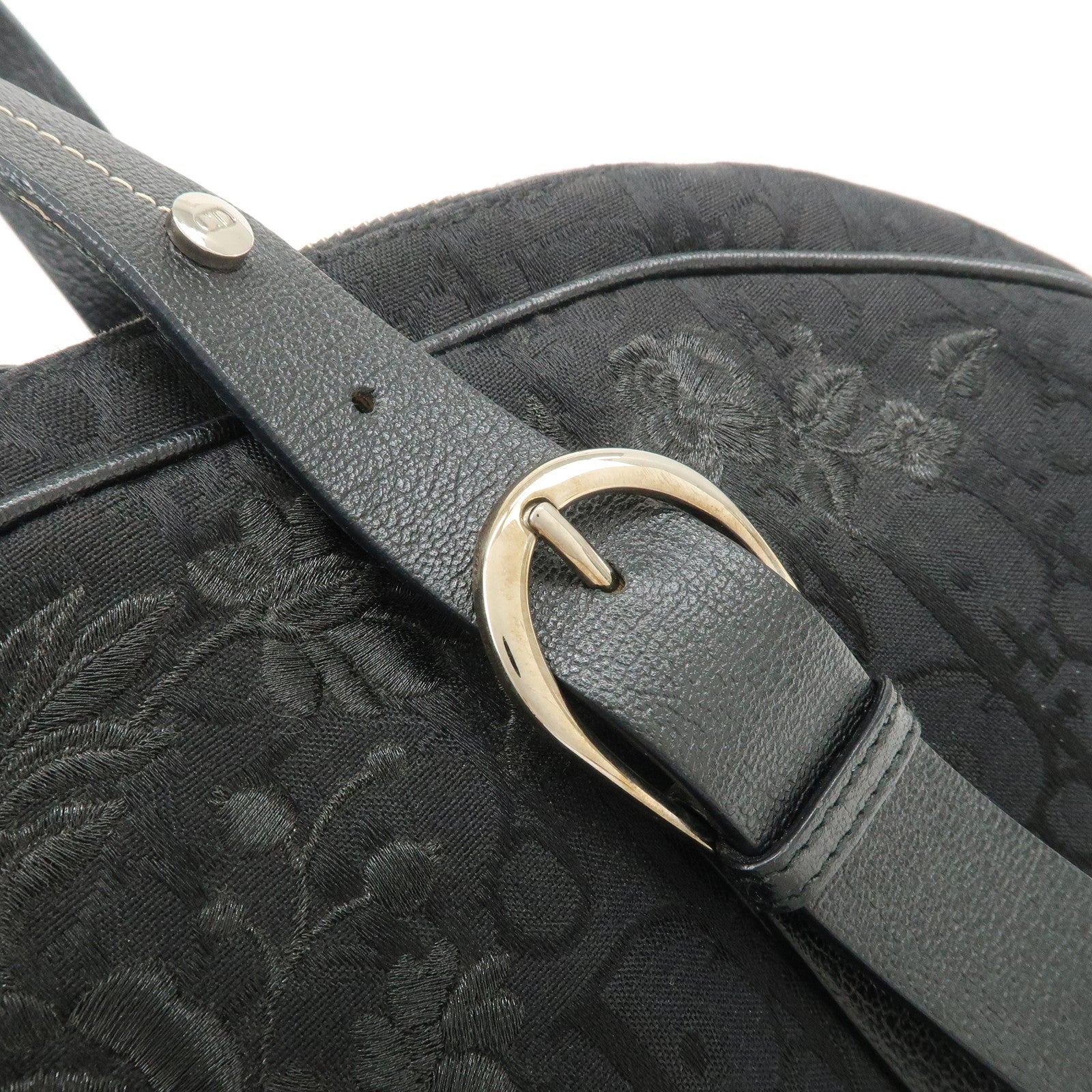 Christian Dior Trotter Leather Canvas Flower Embroidery Boston Bag Used