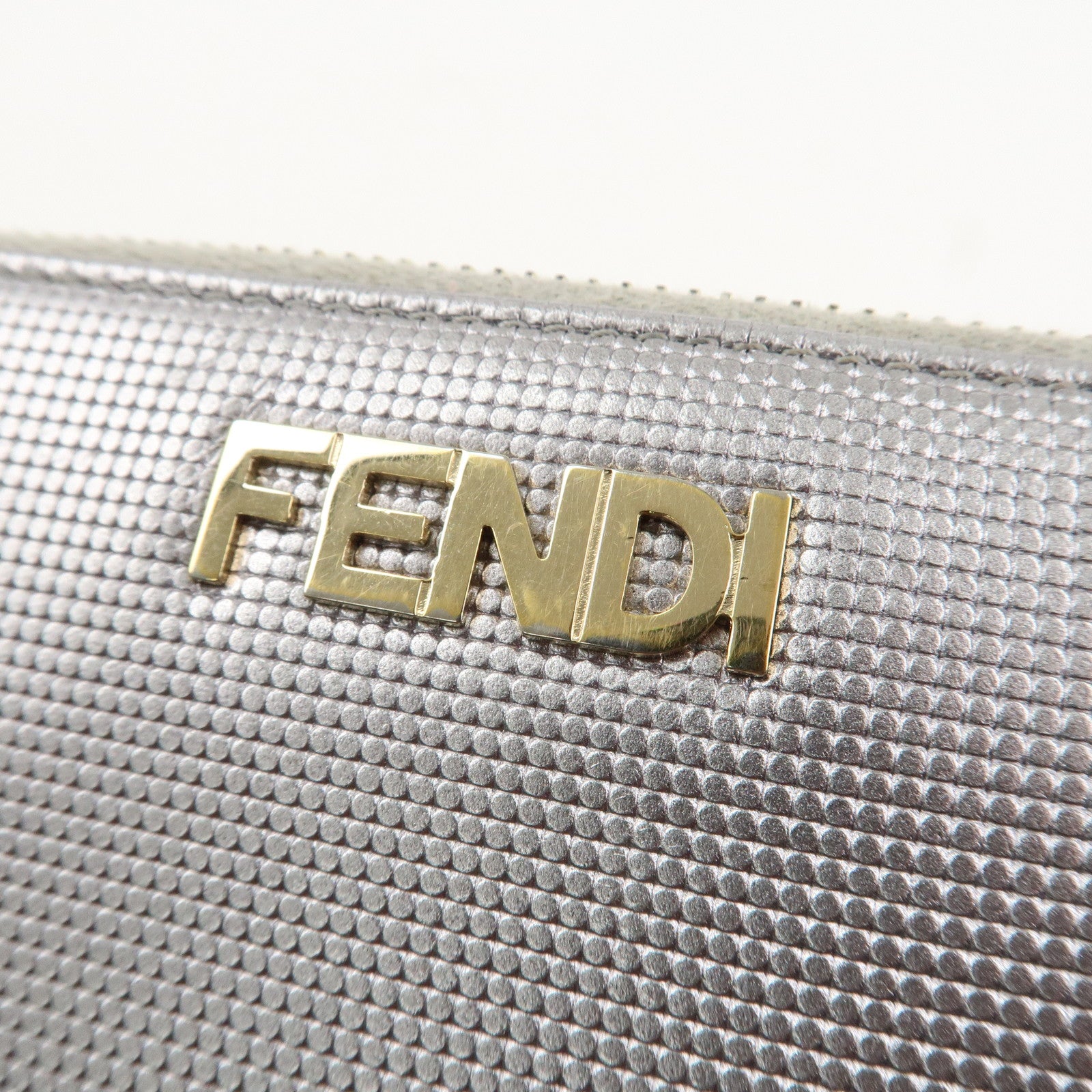 FENDI Leather Round Zippy Long Wallet Silver 8M0024 Used