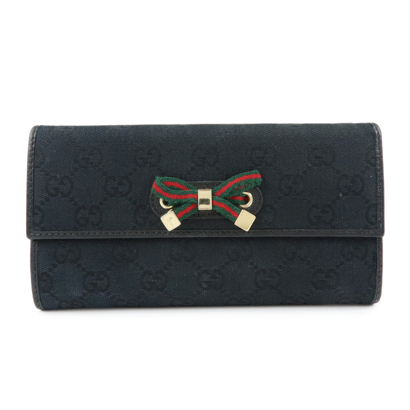 GUCCI Princy GG Canvas Leather Long Wallet Black 167468