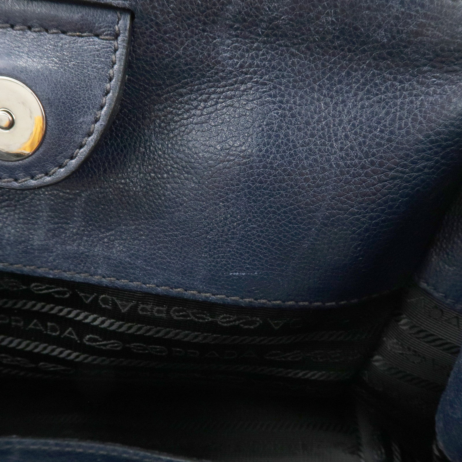 PRADA Triangle Logo Leather 2Way Bag Tote Bag Hand Bag Navy B2625M