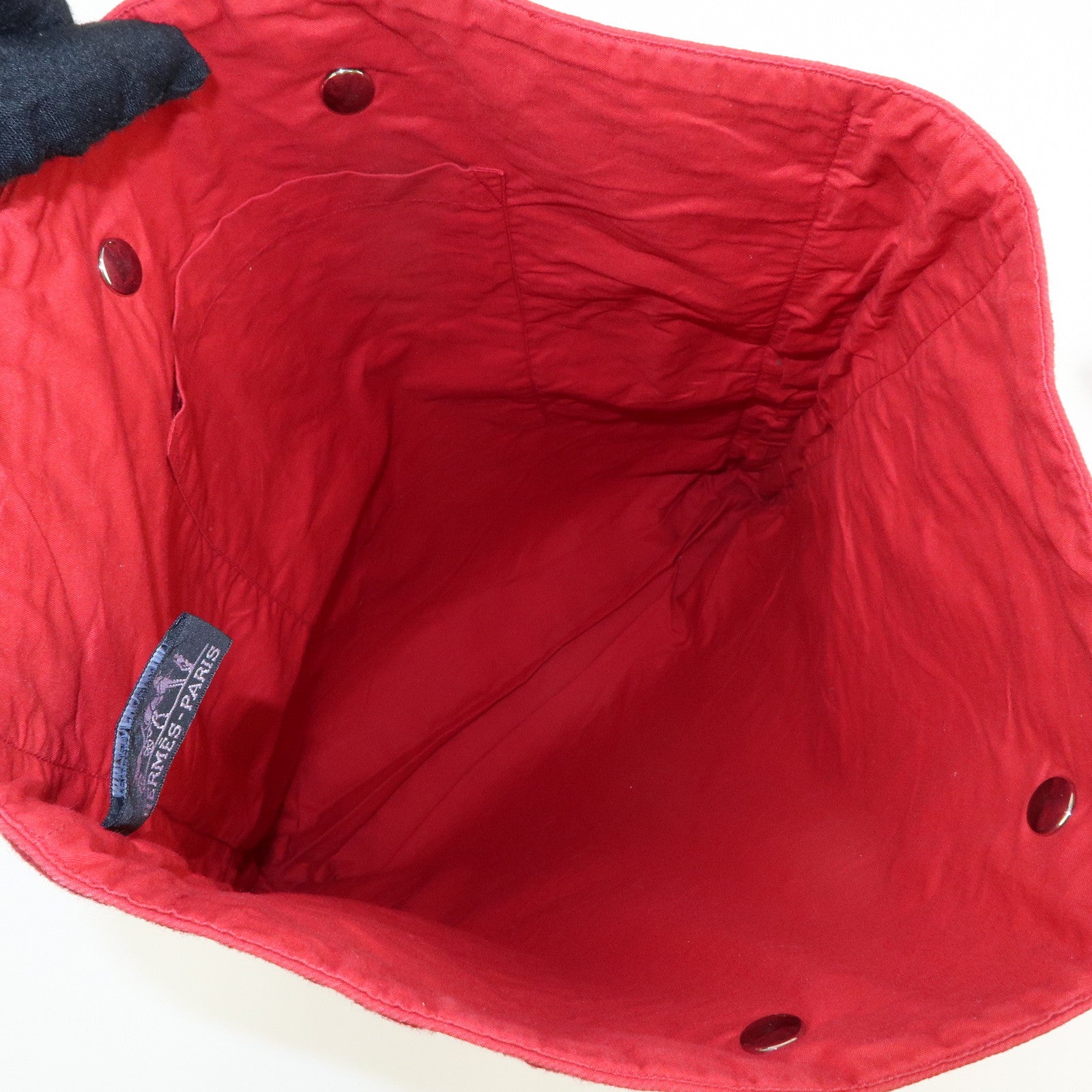 HERMES Amedaba GM Canvas Leather Tote Bag Hand Bag Red