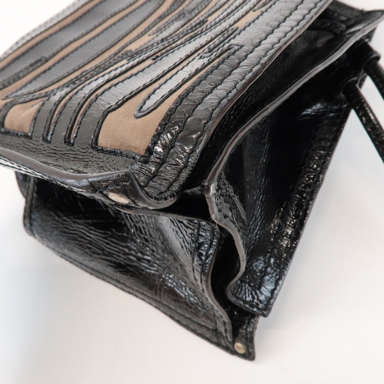 LOEWE Anagram Patent Leather Hand Bag Shoulder Bag Black Brown