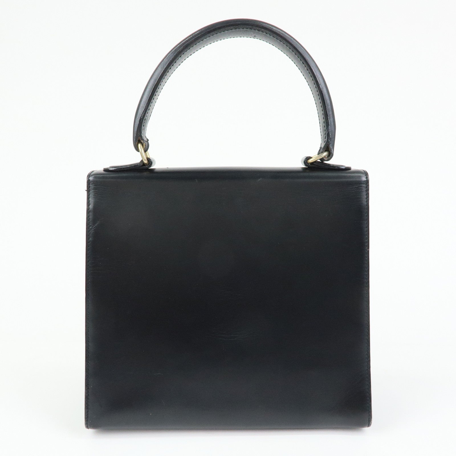 CELINE Leather Top Handle 2Way Hand Bag Shoulder Bag Black