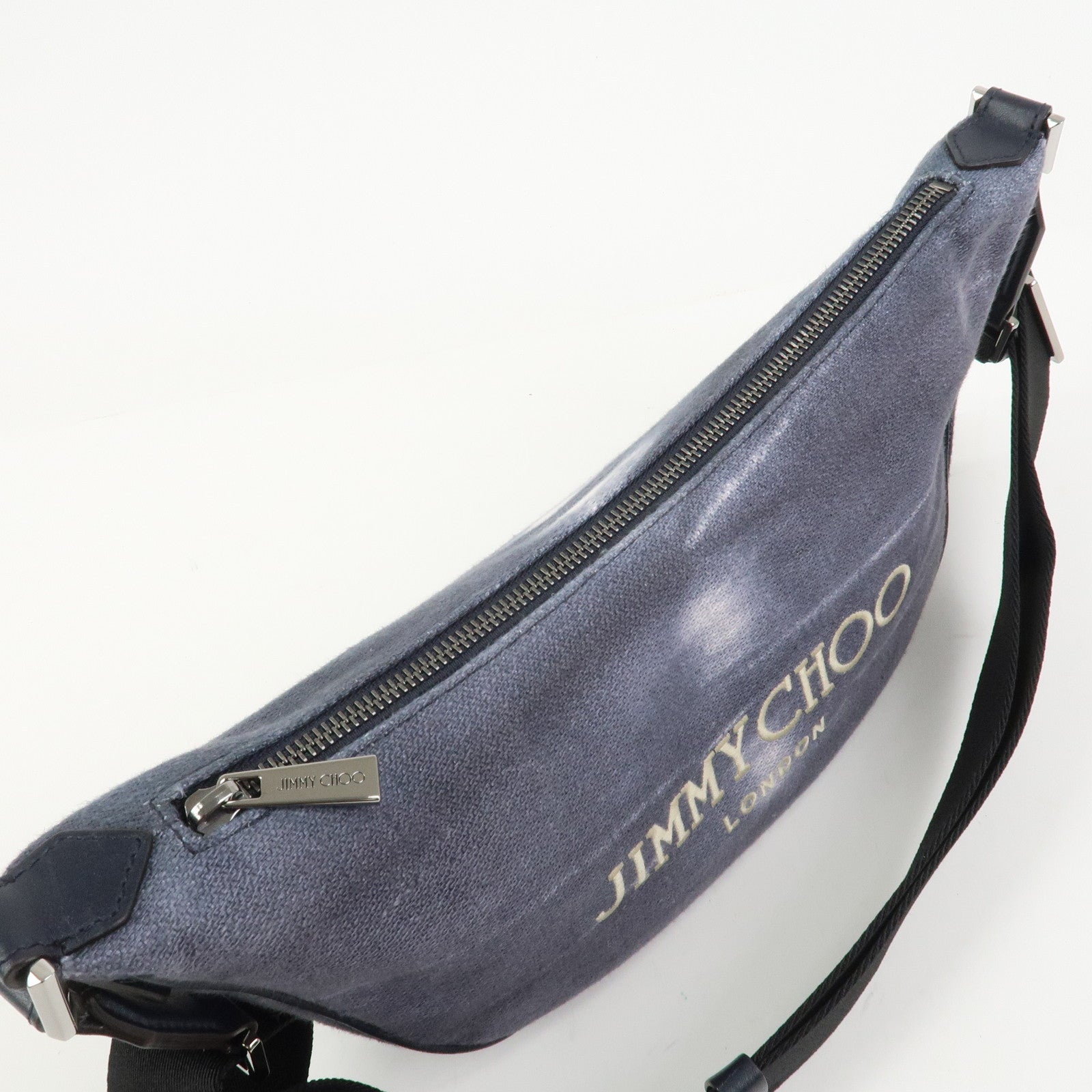 JIMMY CHOO Logo Canvas Leather Shoulder Bag Crossbody Bag Navy