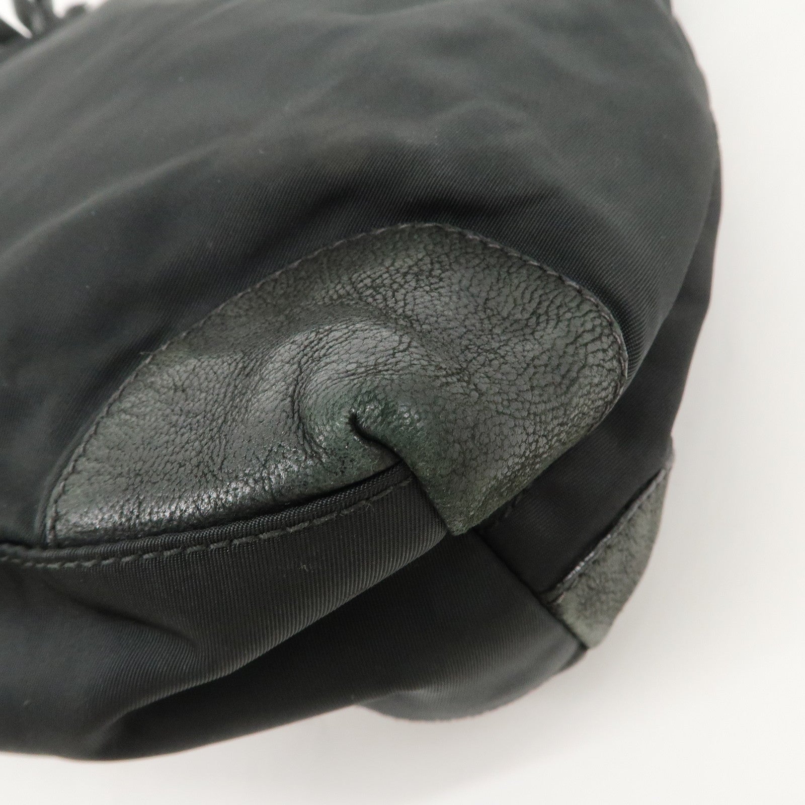 PRADA Triangle Logo Leather Nylon Shoulder Bag Hand Bag Black Used