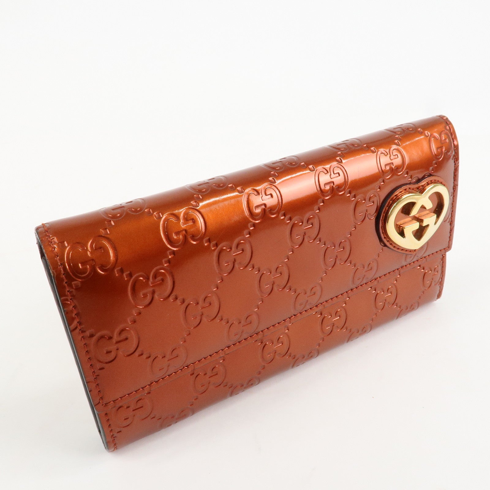 GUCCI Interlocking G Guccissima Lovely Heart Leather Wallet 251861 Used