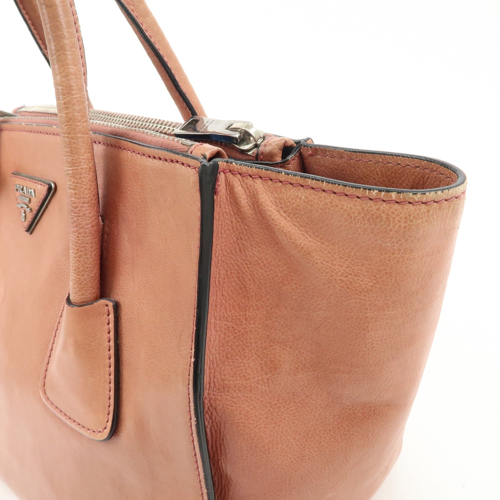 PRADA Triangle Logo Leather 2Way Tote Bag Hand Bag Pink B2625M