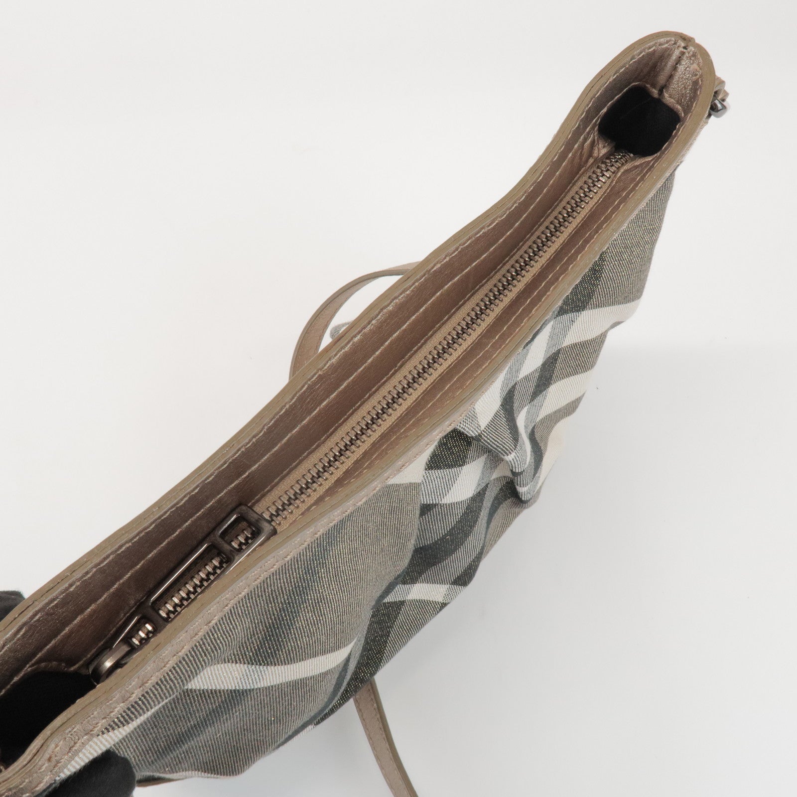 BURBERRY Canvas Leather Plaid Shoulder Bag Crossbody Bag Gold