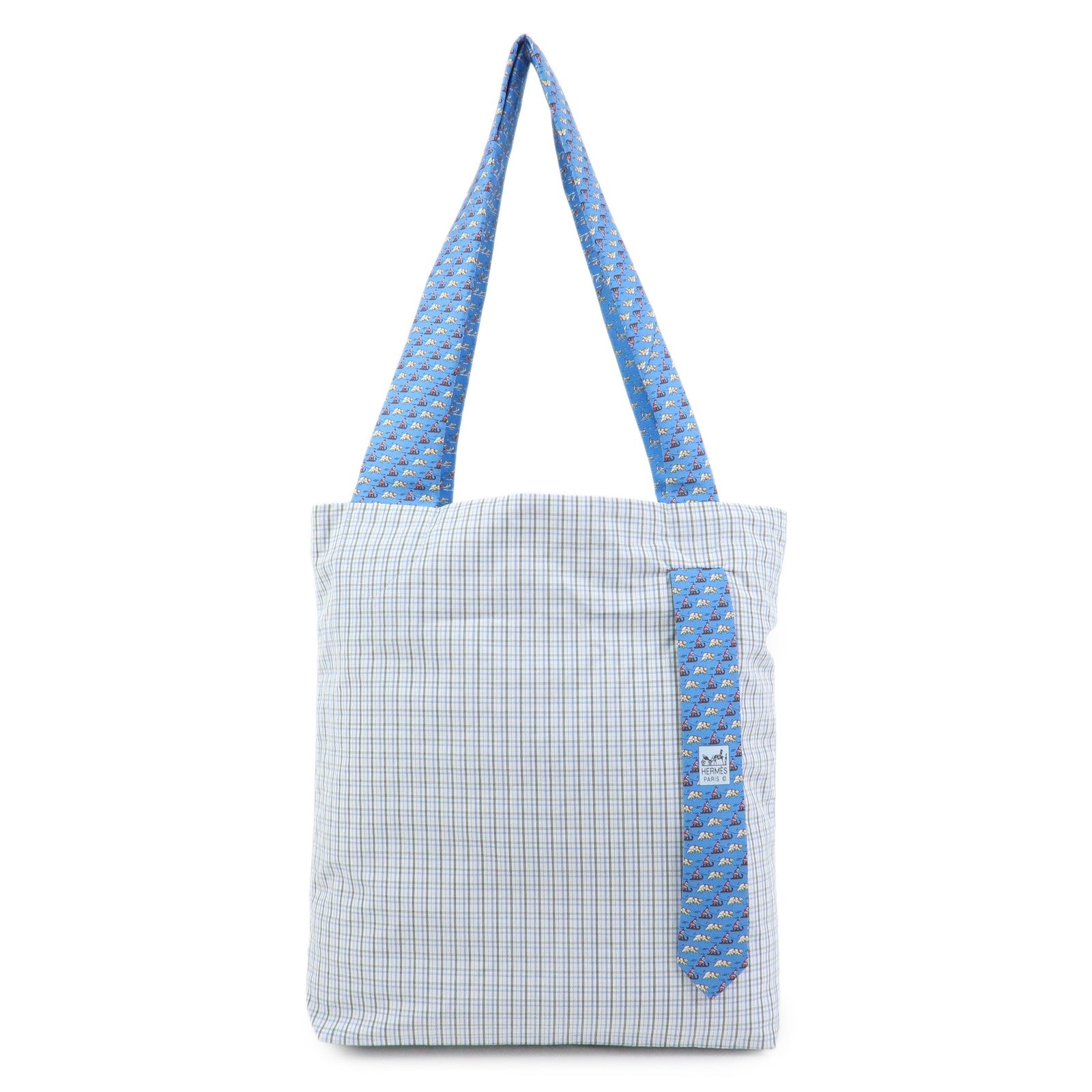 HERMES Silk Necktie Tote Bag Shoulder Bag Hand Bag Blue
