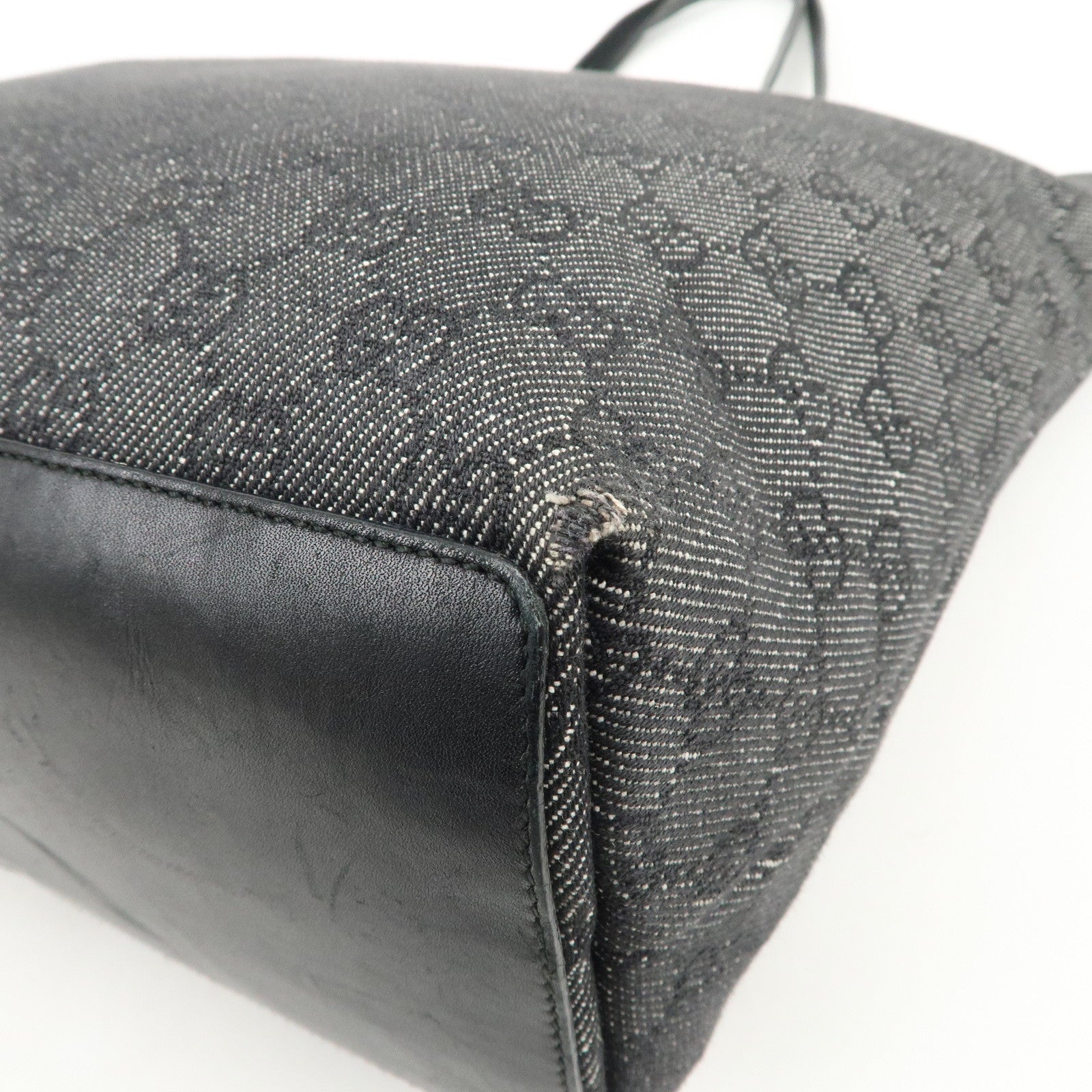 GUCCI GG Monogram Denim Leather Tote Bag Shoulder Bag Black 31243
