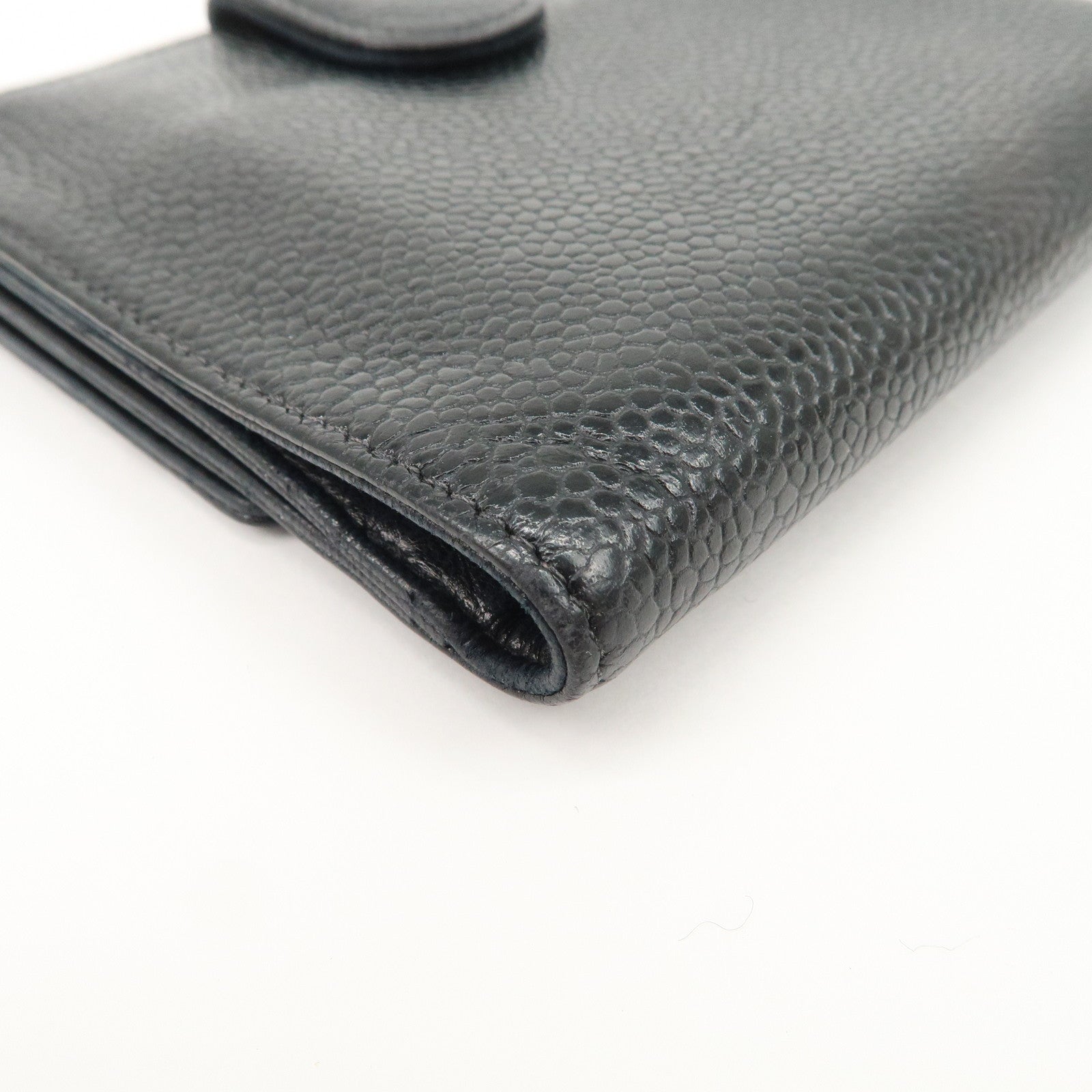 CHANEL COCO Mark Caviarskin Double Hook Wallet Black A13496