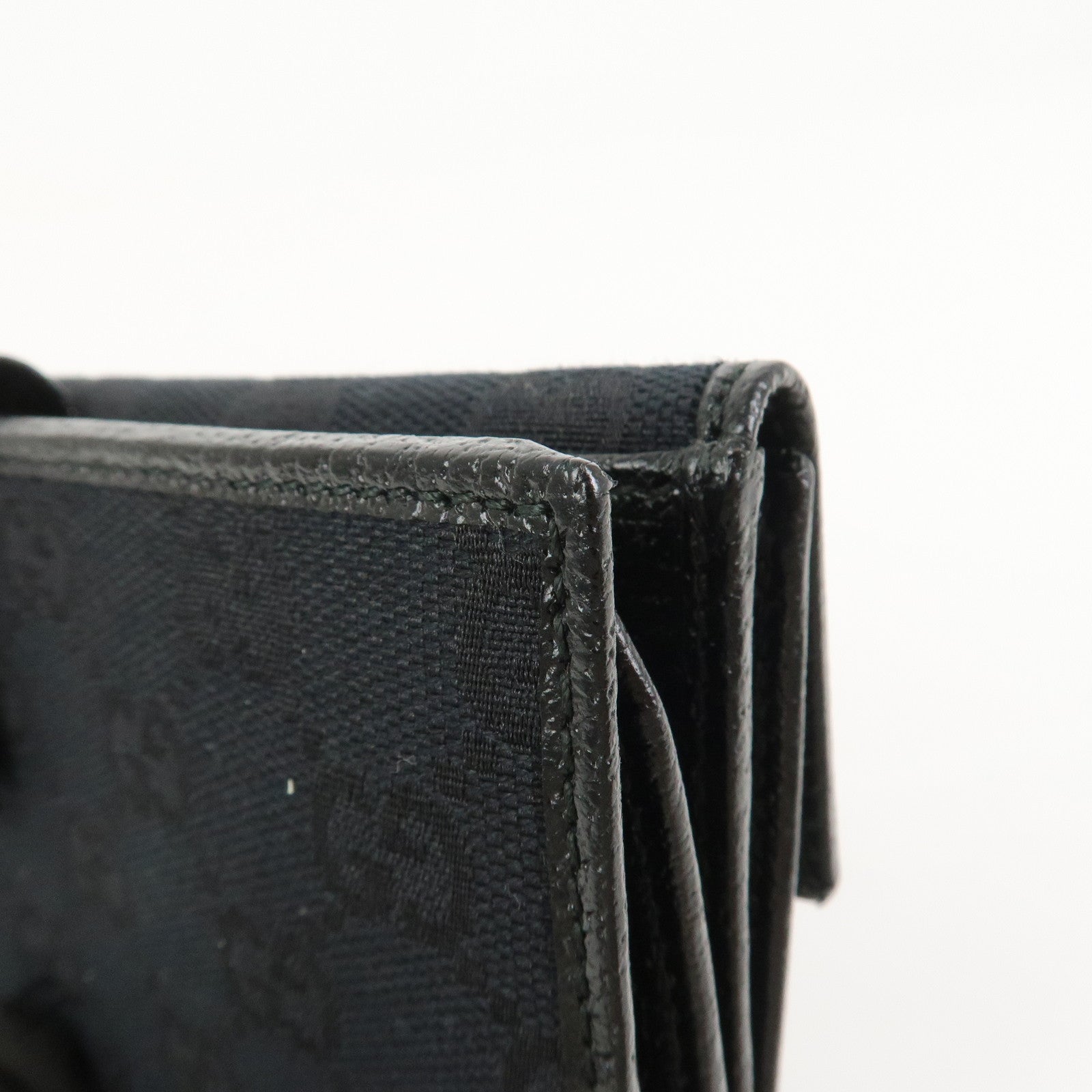 GUCCI GG Canvas Leather W Hook Bi-fold Long Wallet Black 112715