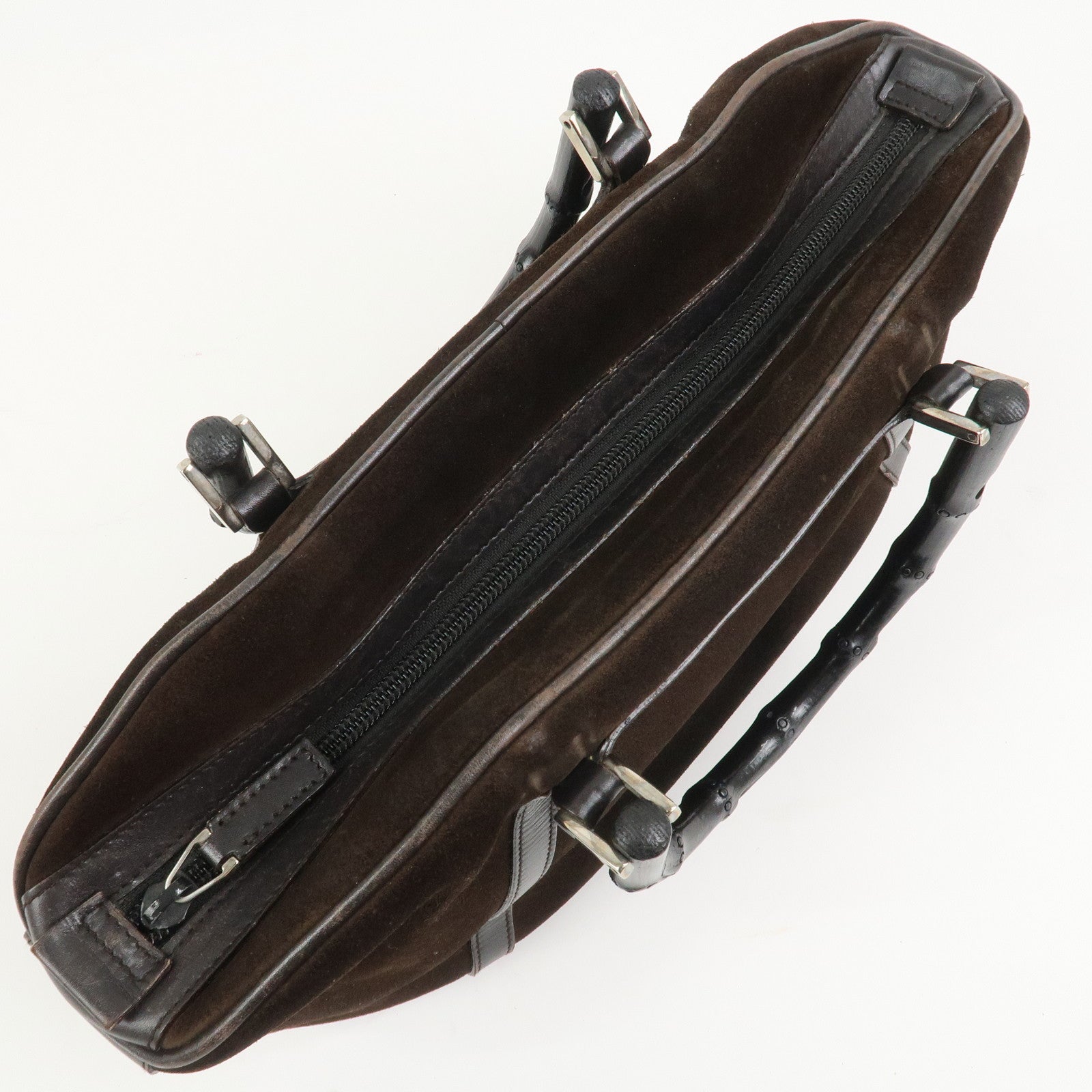 GUCCI Bamboo Suede Leather Hand Bag Dark Brown 002.1084