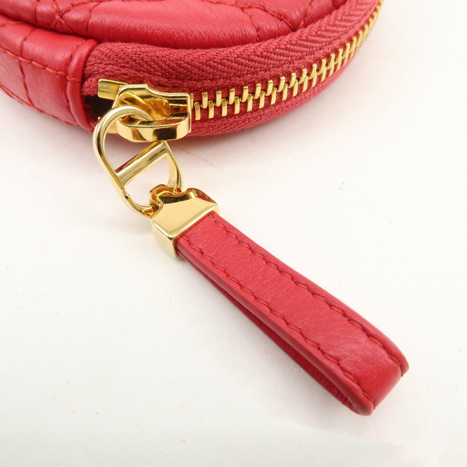 Christian Dior Cannage Caro Calfskin Pouch Coin Case Red