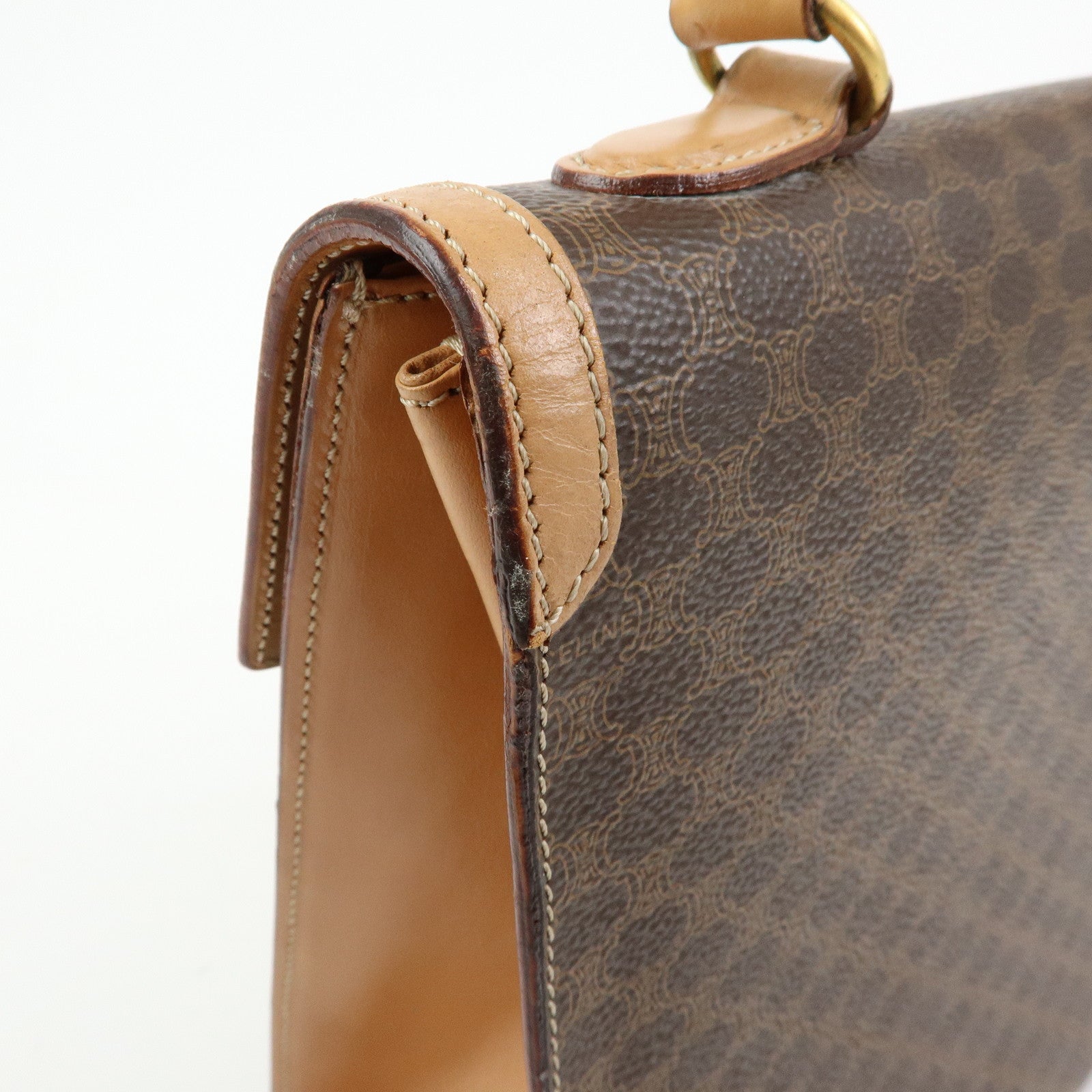 CELINE Macadam PVC Leather Hand Bag Top Handle Flap Bag Brown