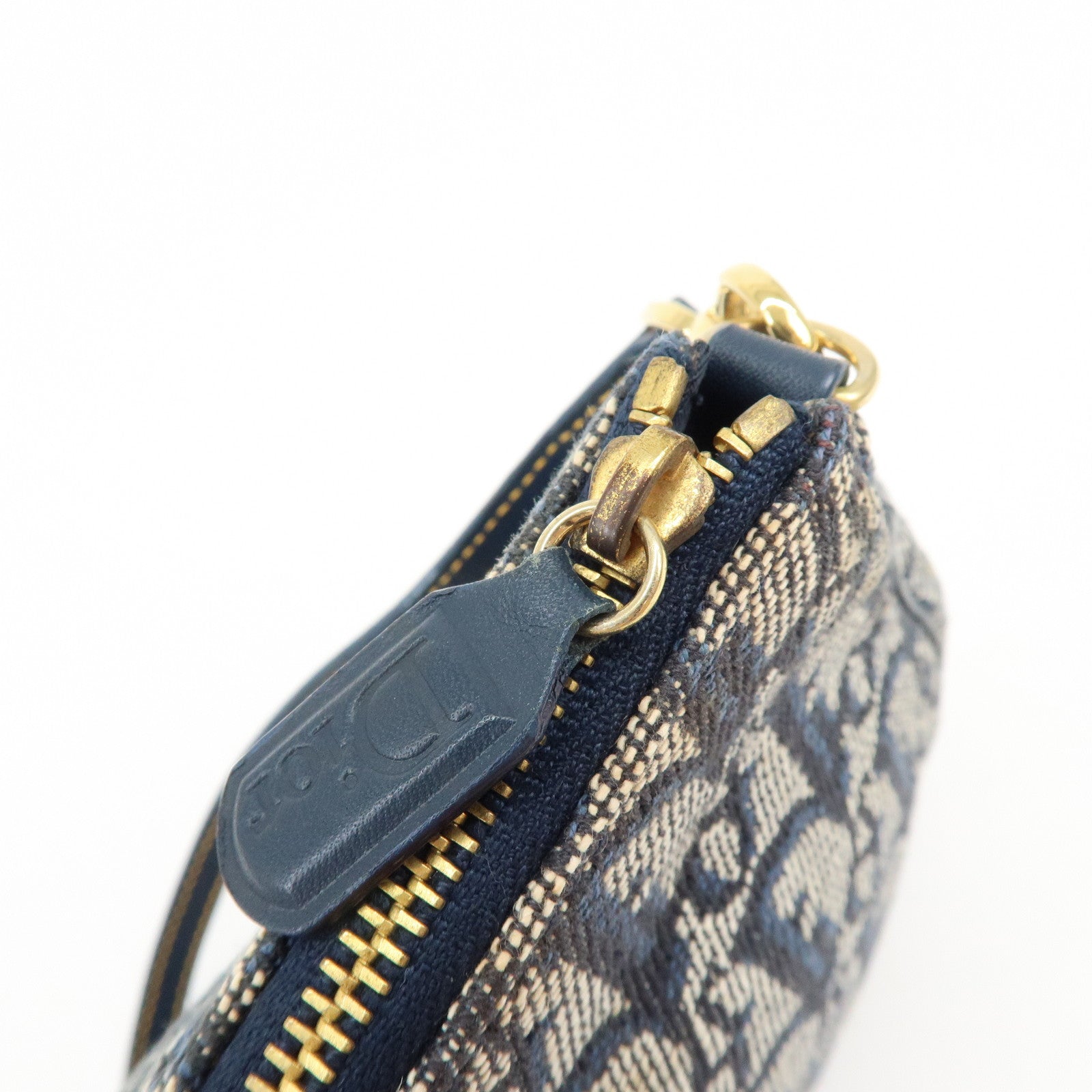 Christian Dior Trotter Jacguard Leather Saddle Bag Pouch Navy