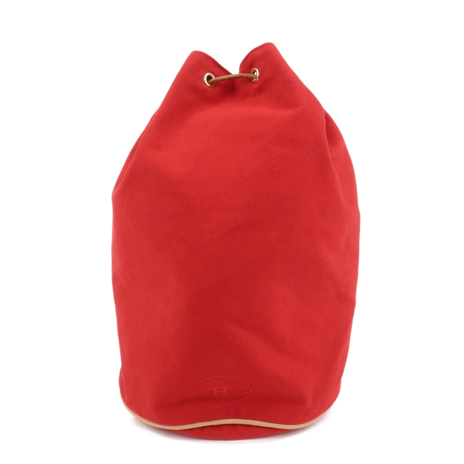 HERMES Canvas Leather Polochon Mimile PM Drawstring Bag Red