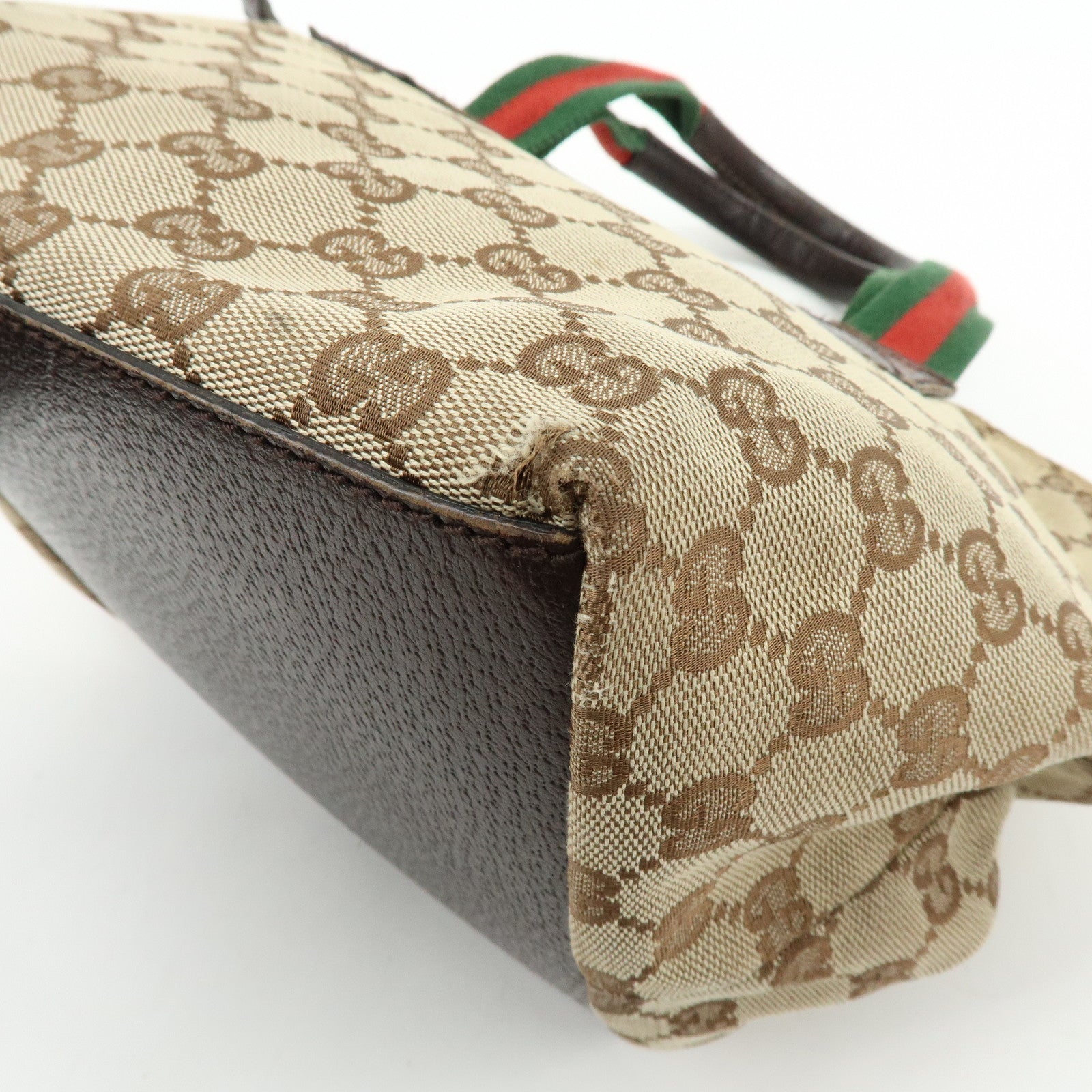 GUCCI Sherry GG Canvas Leather Tote Bag Hand Bag Brown 131228