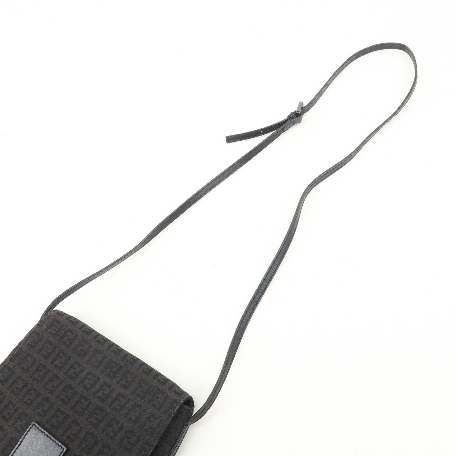 FENDI Zucchino Canvas Leather Shoulder Bag Dark Brown 8BT075 Used