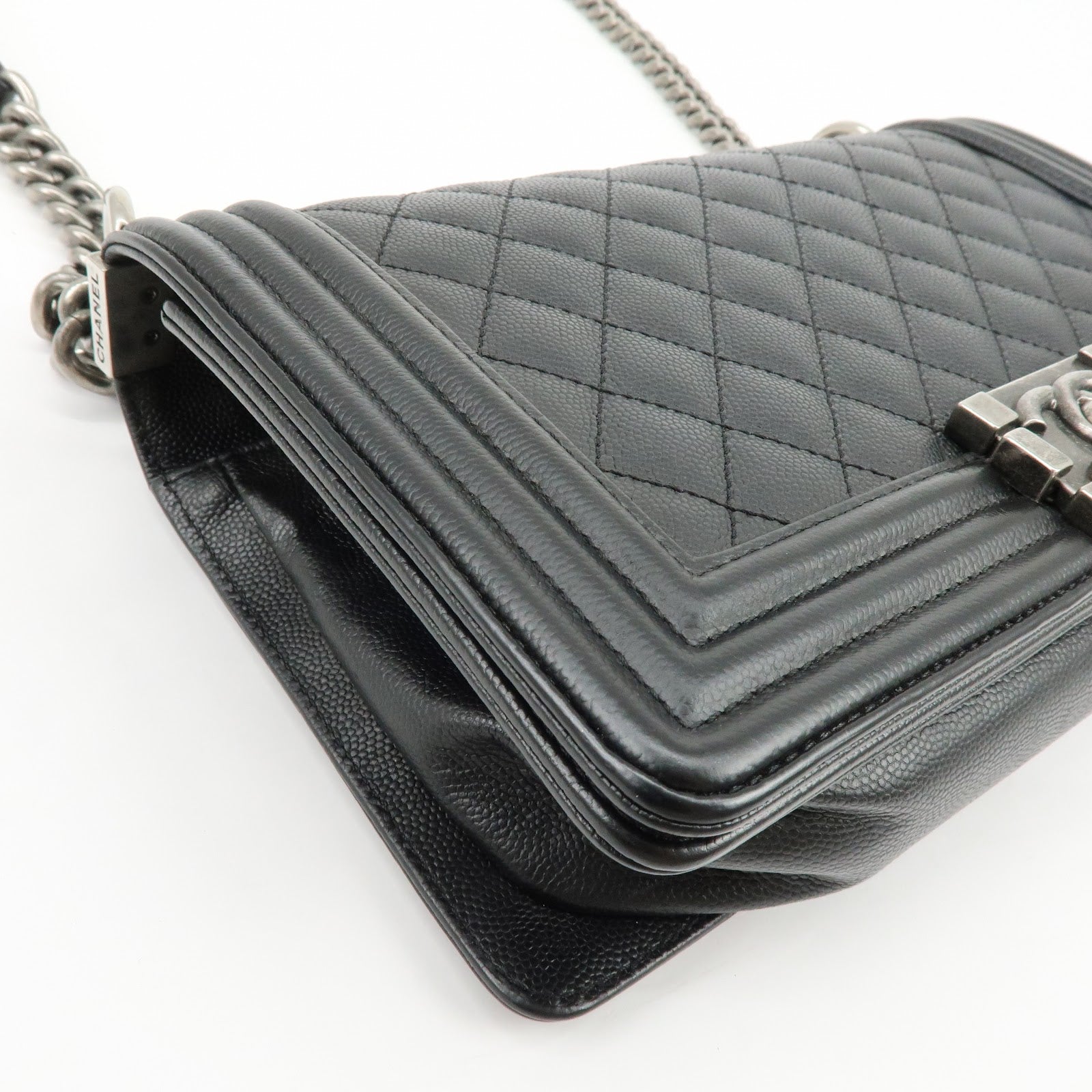 CHANEL Boy Chanel Caviarskin Chain Shoulder Bag Crossbody Bag Black