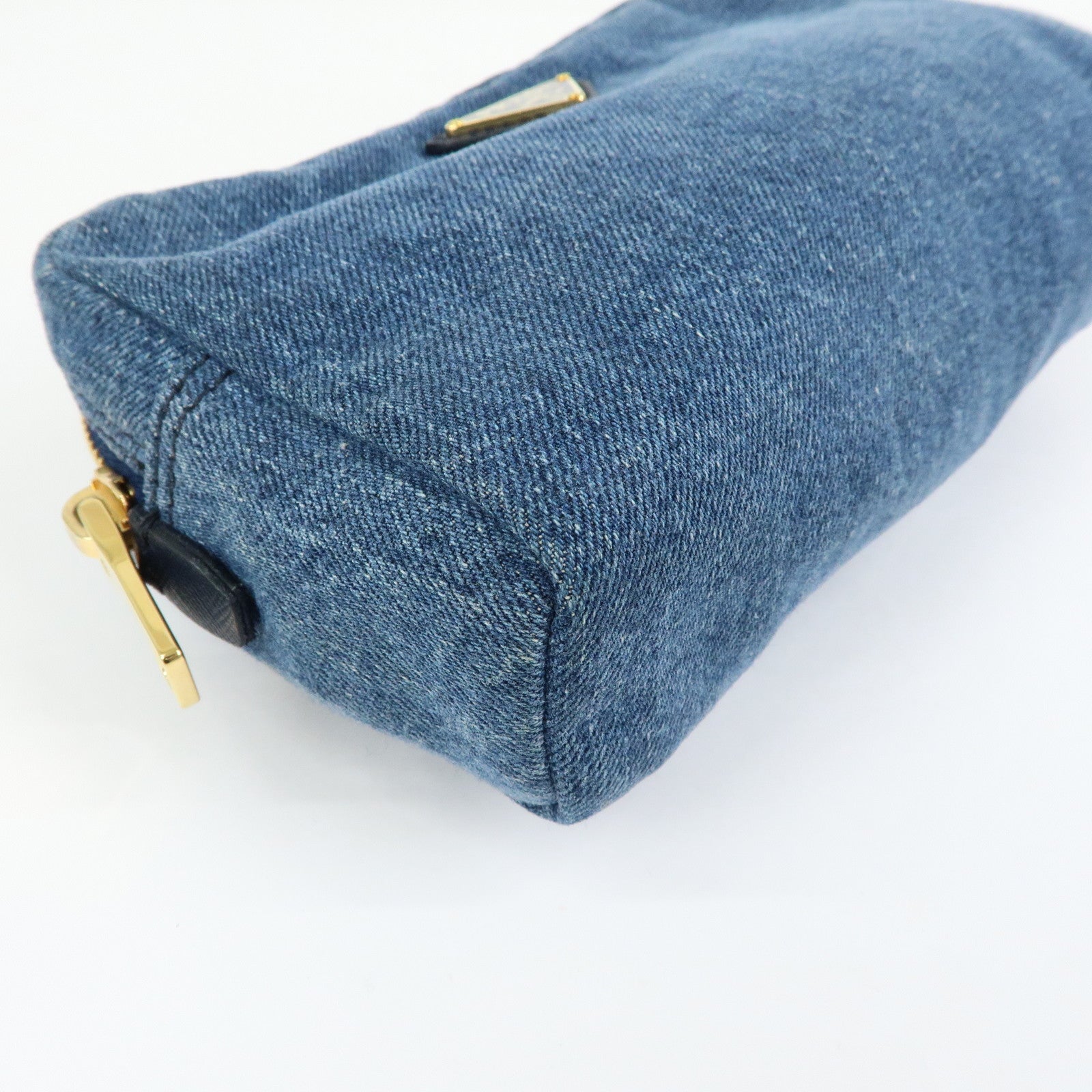 PRADA Triangle Logo Denim Cosmetic Pouch Accessory Pouch Blue