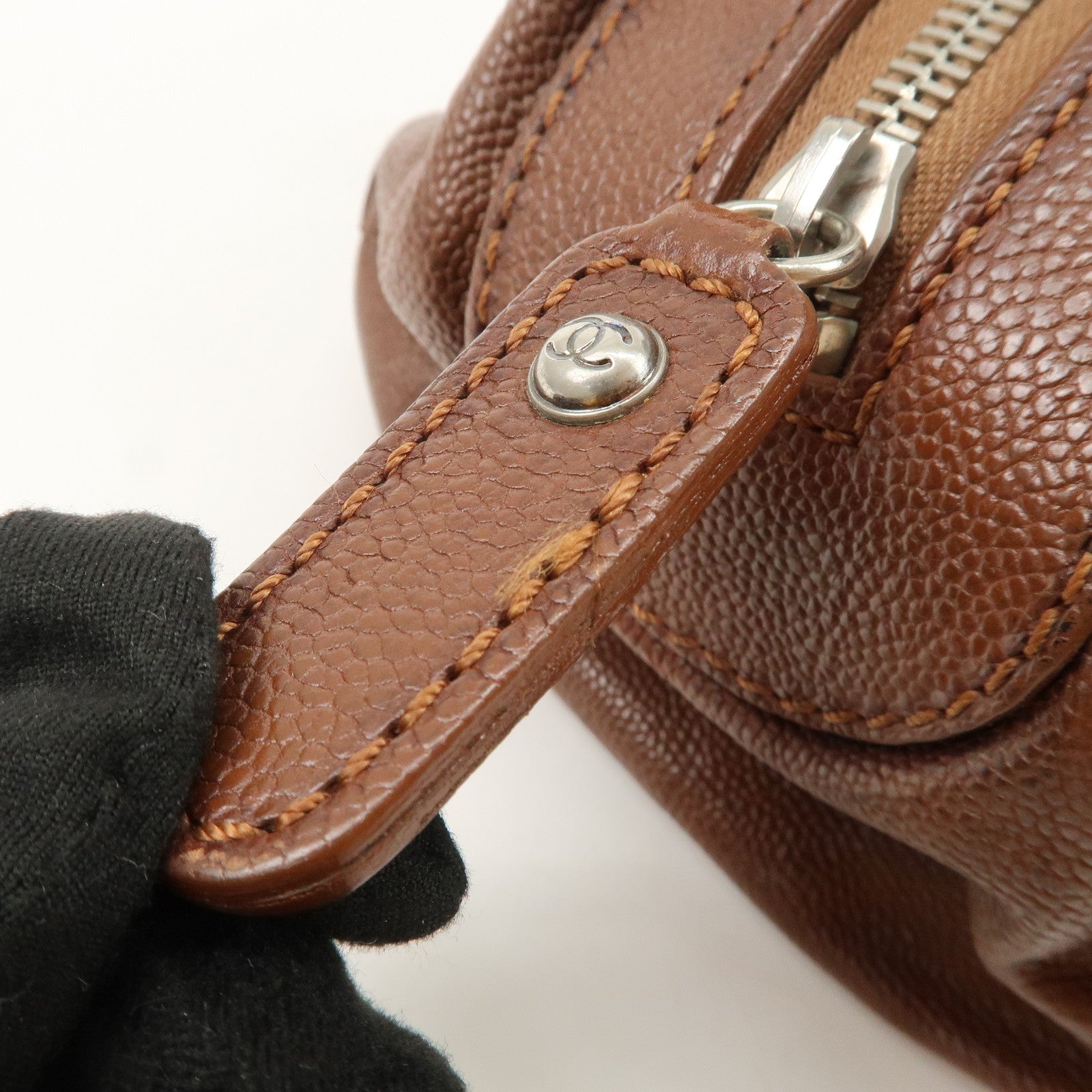 CHANEL COCO Mark Wild Stitch Caviarskin Boston Bag Brown