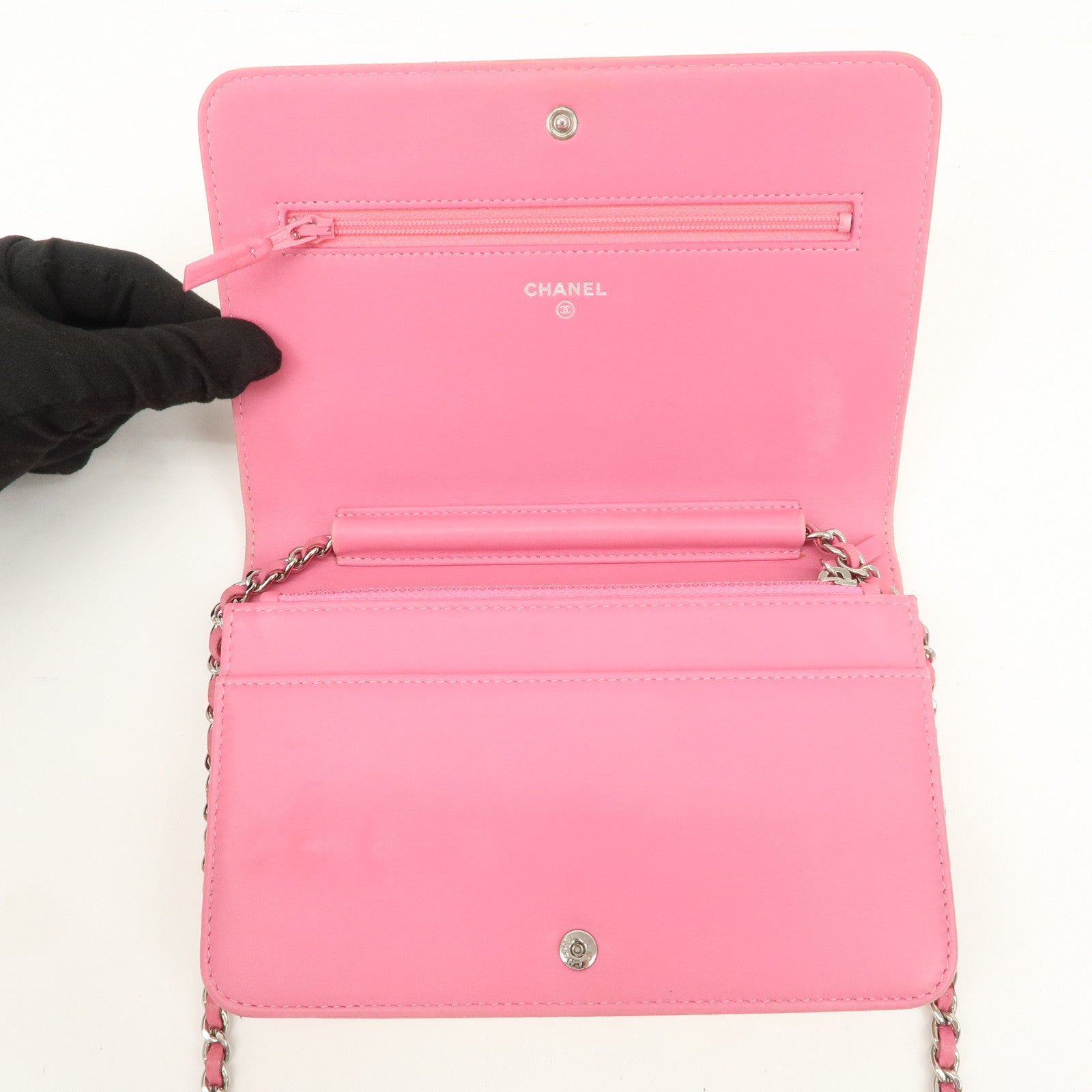 CHANEL Matelasse Leather COCO Mark Chain Shoulder Bag Pink Used