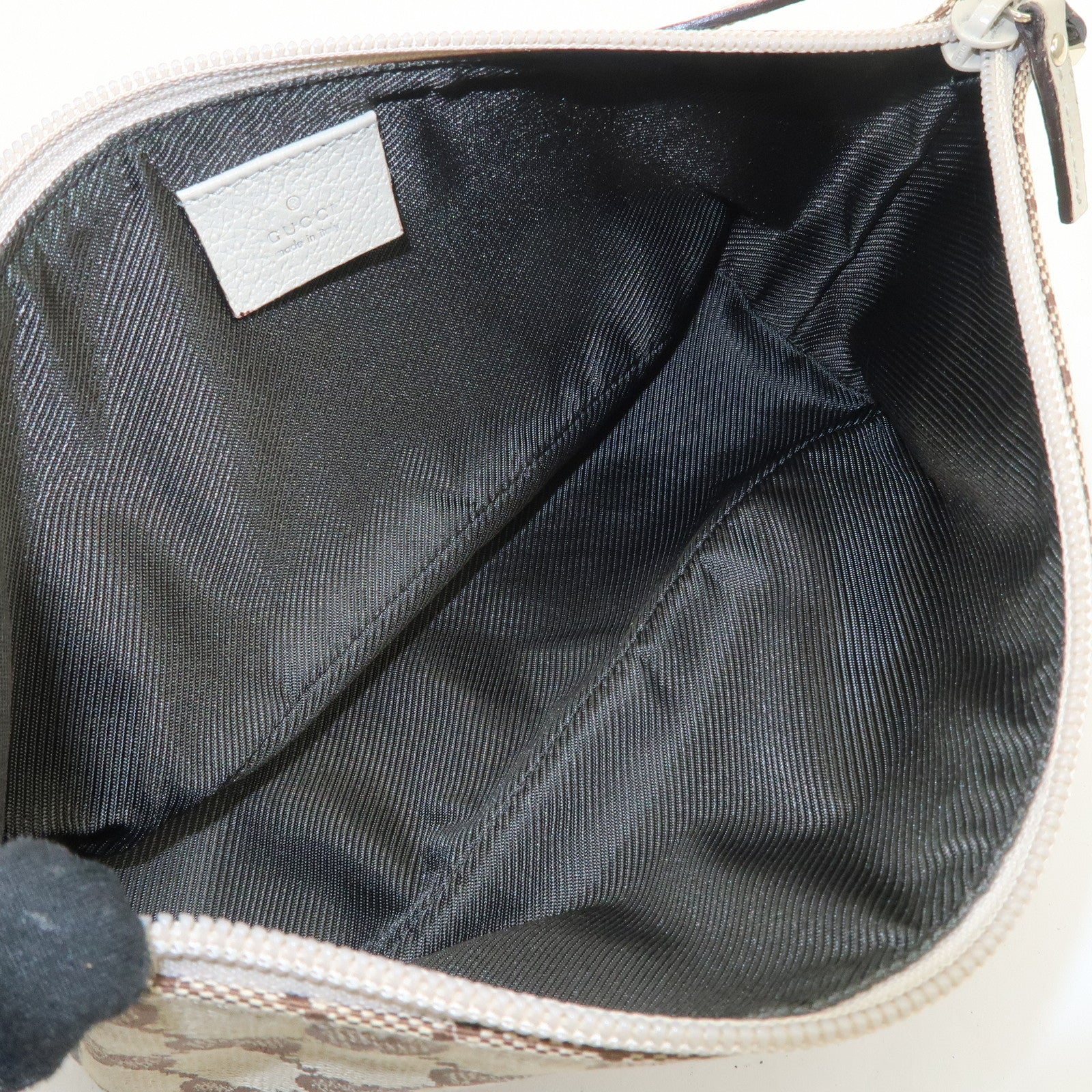 GUCCI Boat Bag GG Canvas Leather Hand Bag Pouch Brown Ivory 07198