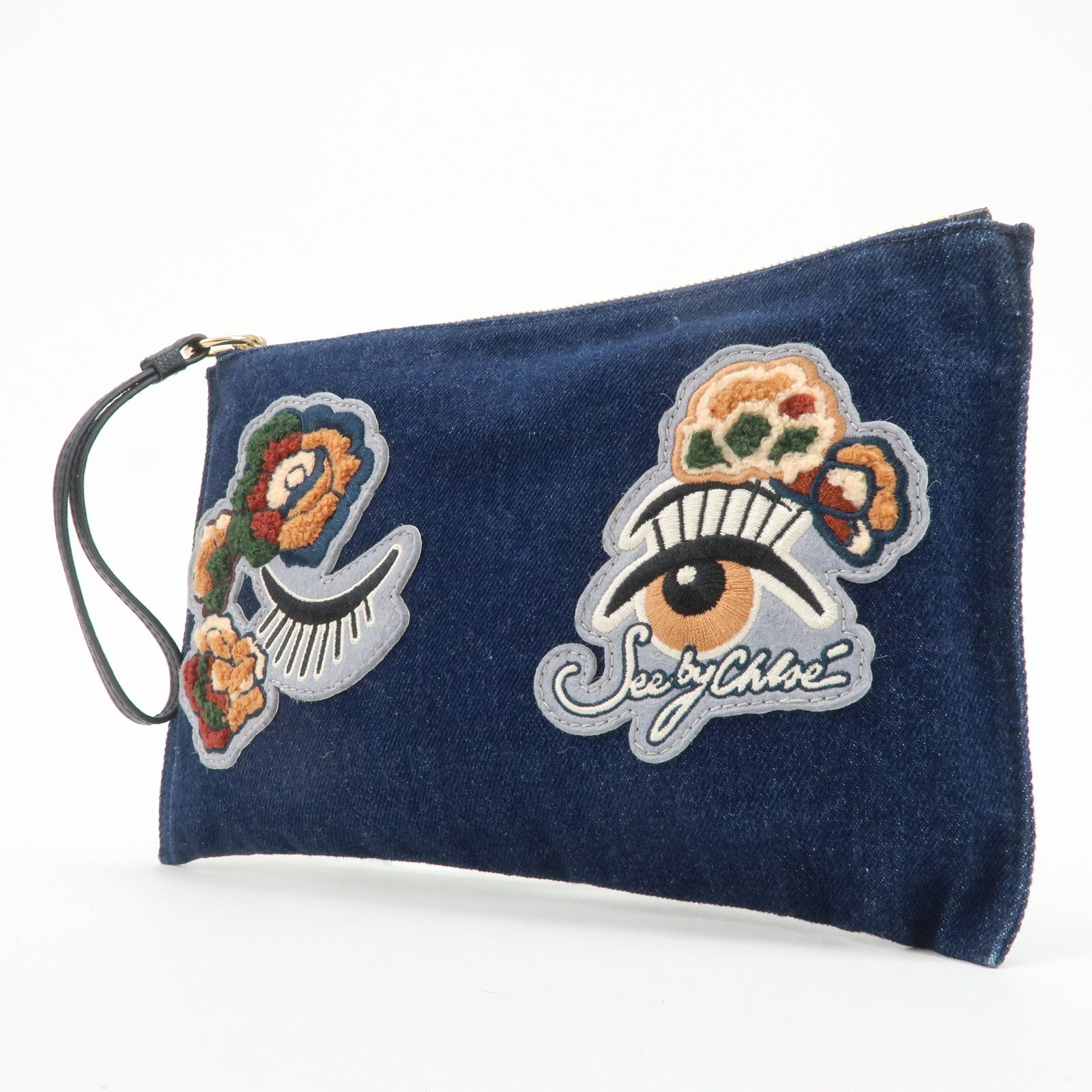 Chloe See By Chloe Patch Denim Clutch Bag Pouch Bag Blue