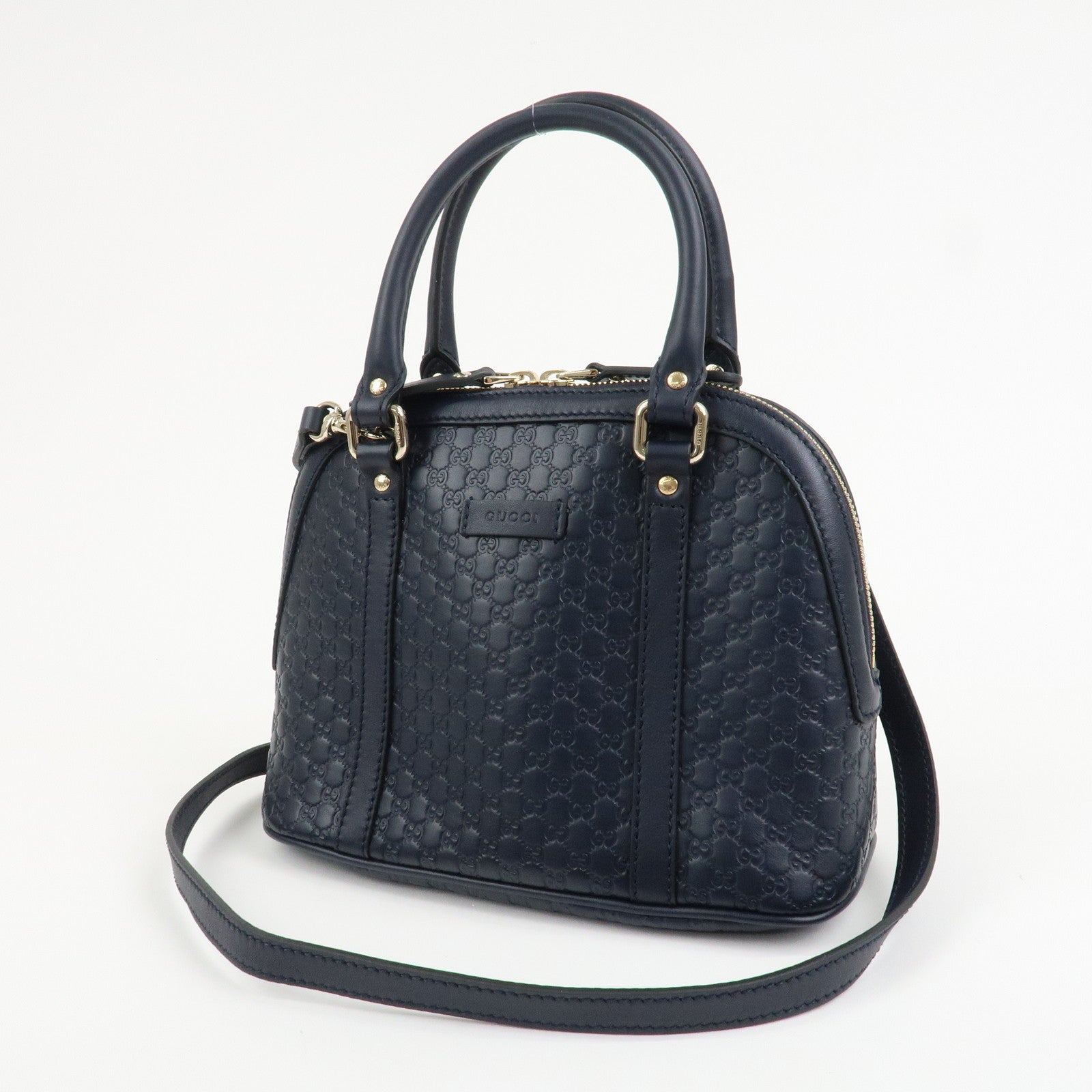 GUCCI Micro Guccissima Leather 2Way Hand Shoulder Bag Navy 449654