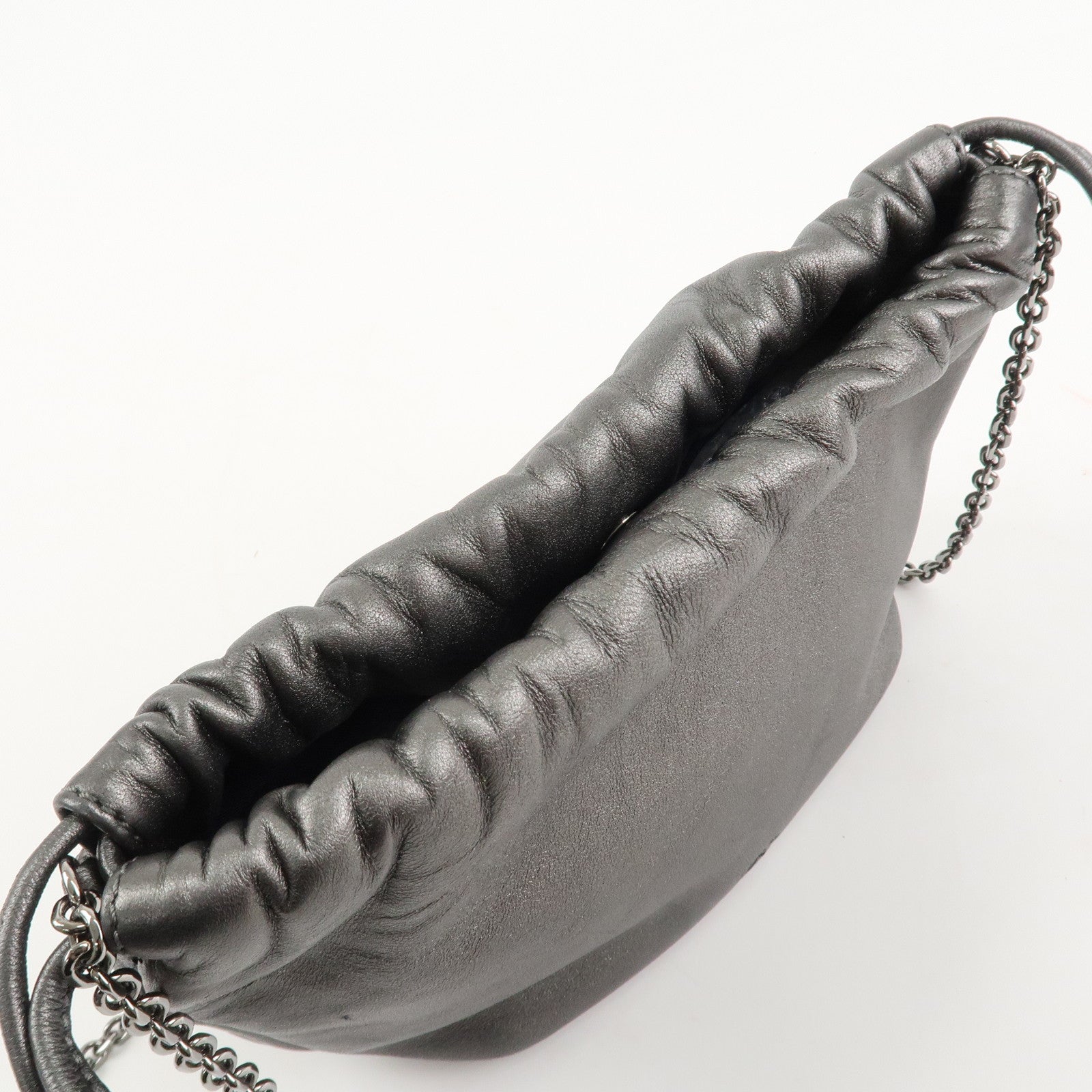LOEWE Anagram Leather Chain Shoulder Bag Silver Used