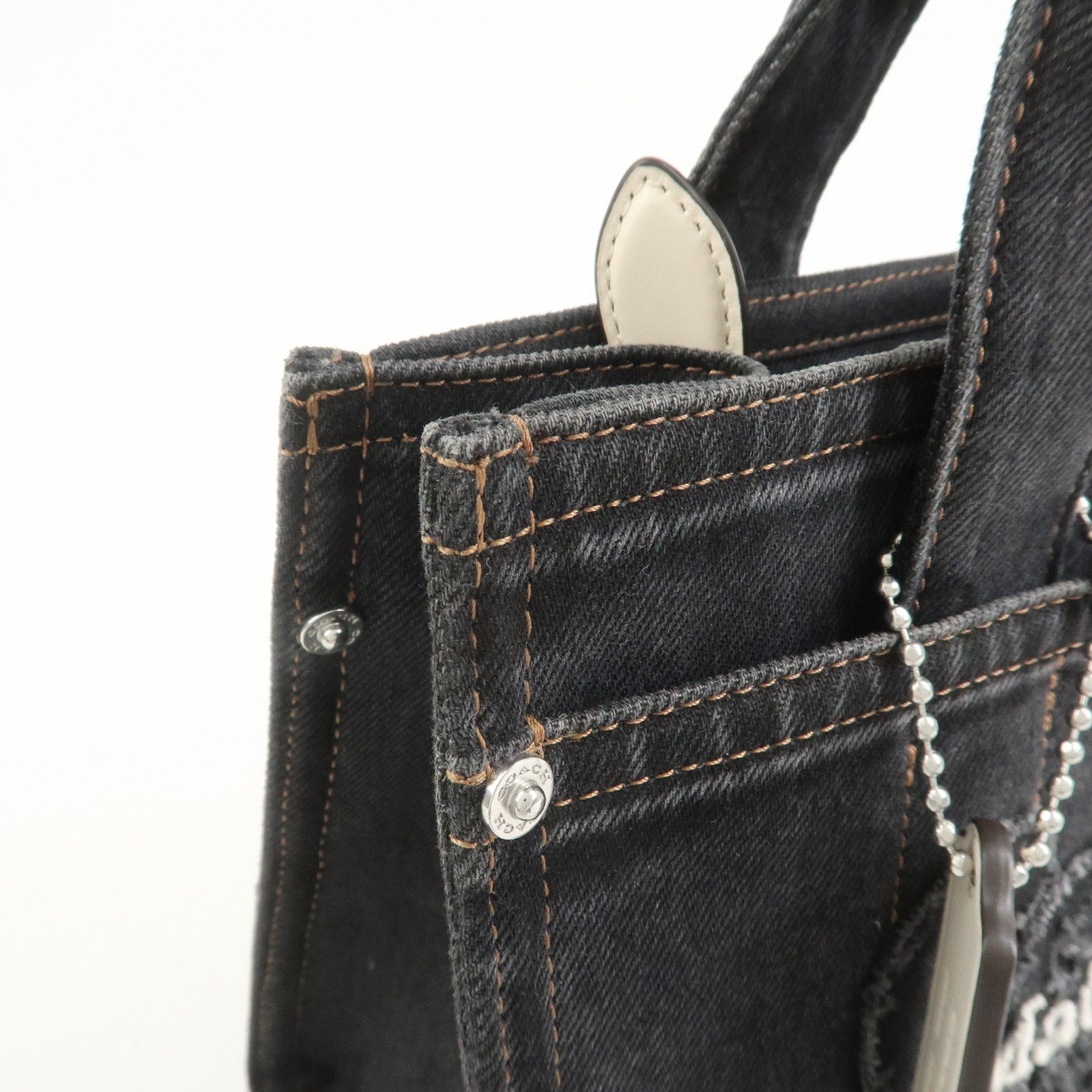 COACH Denim Leather 2Way Shoulder Bag Hand Bag Black