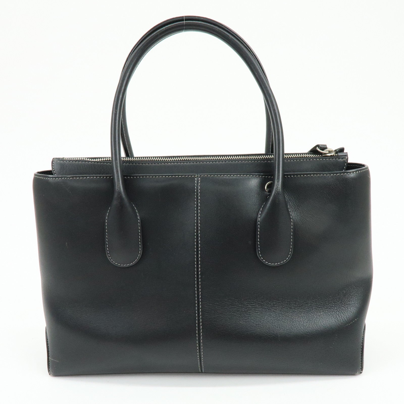 TOD'S Leather Stitch 2Way Bag Tote Bag Hand Bag Black
