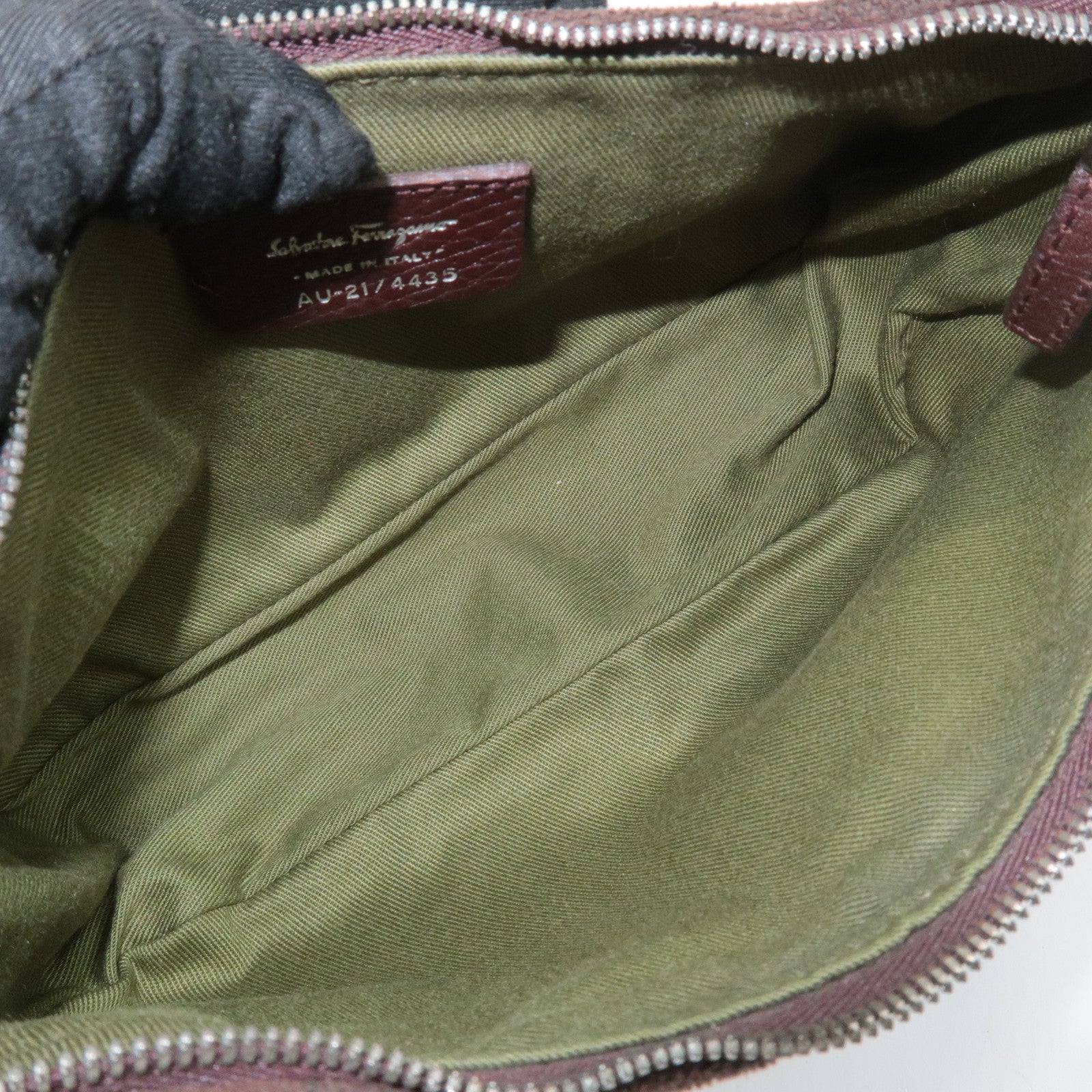 Ferragamo Gancini Leather Cotton Accessoires Pouch Hand Bag Brown Used