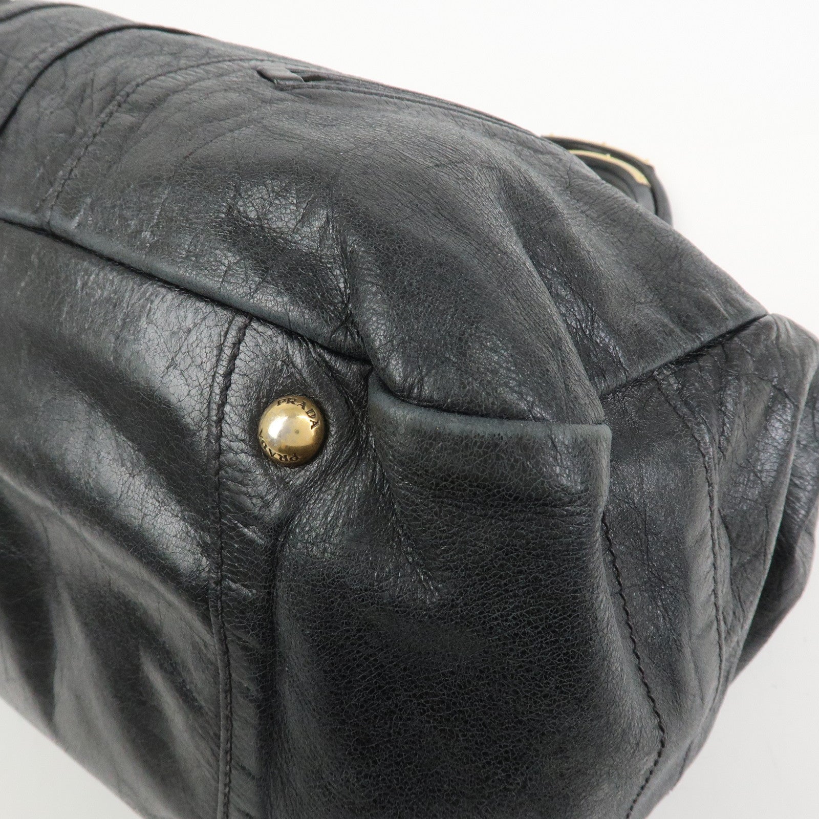 PRADA Logo Leather Tote Bag Shoulder Bag Black