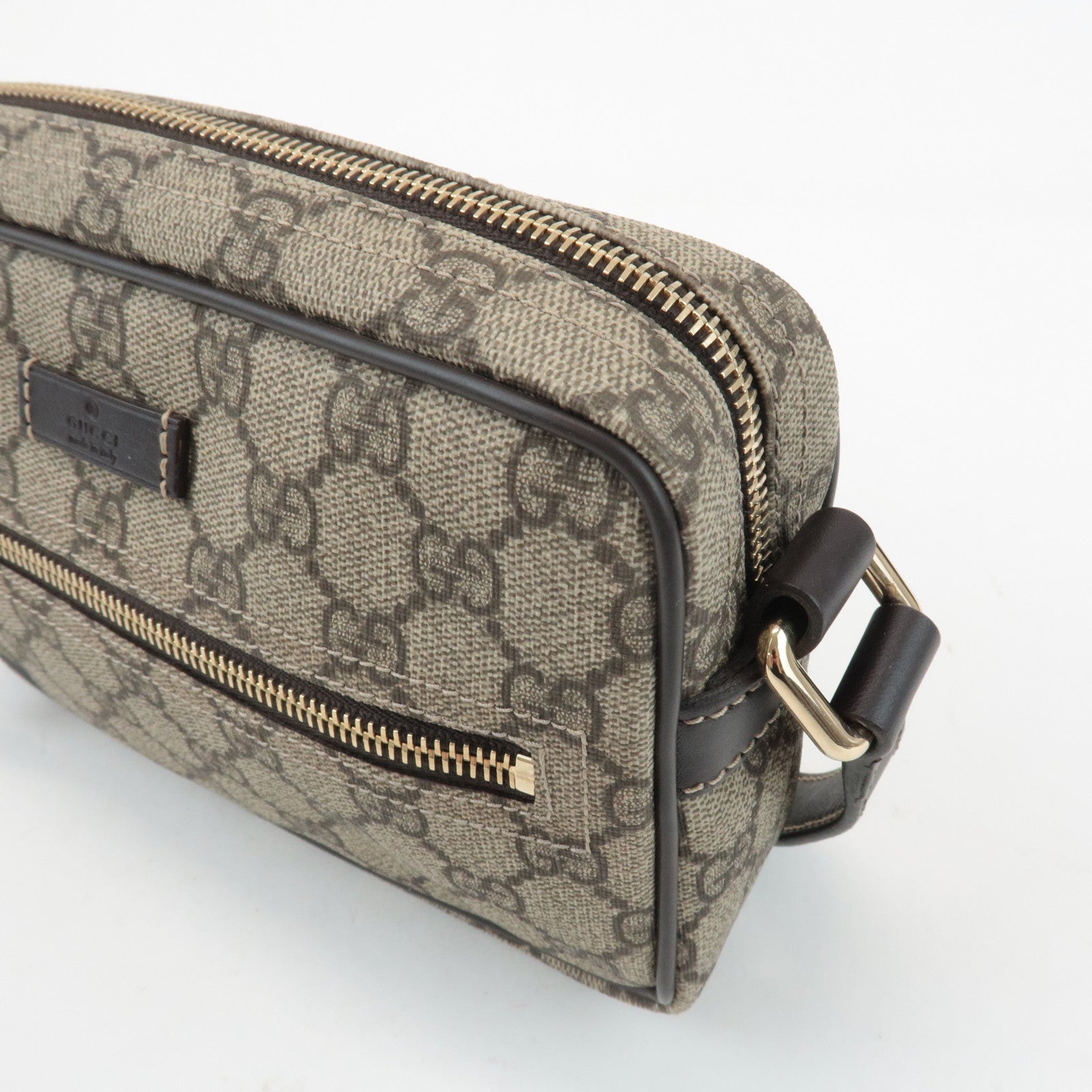 GUCCI GG Supreme Leather Shoulder Bag Beige Dark Brown 201447 Used