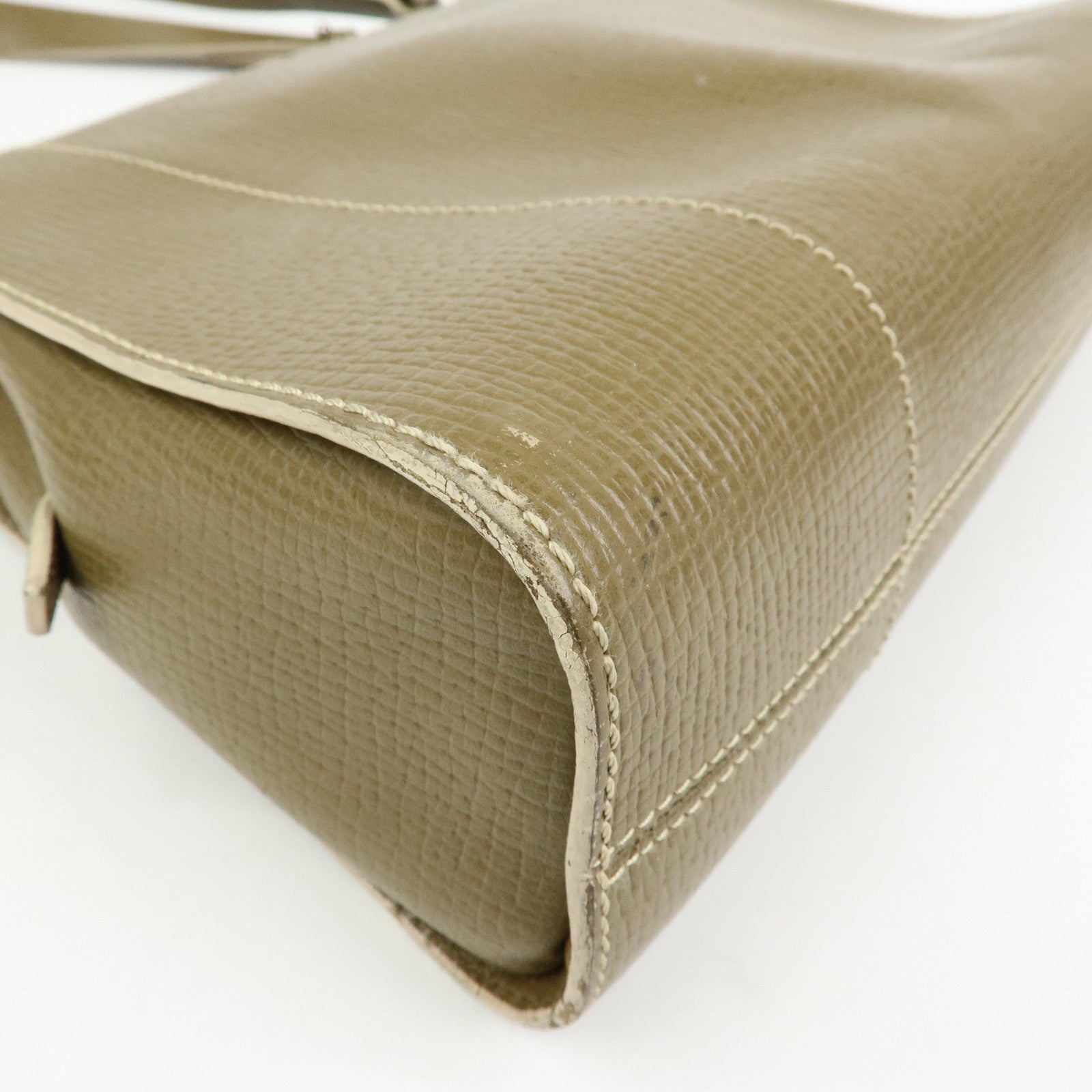 LOEWE Logo Leather Shoulder Bag Hand Bag Khaki