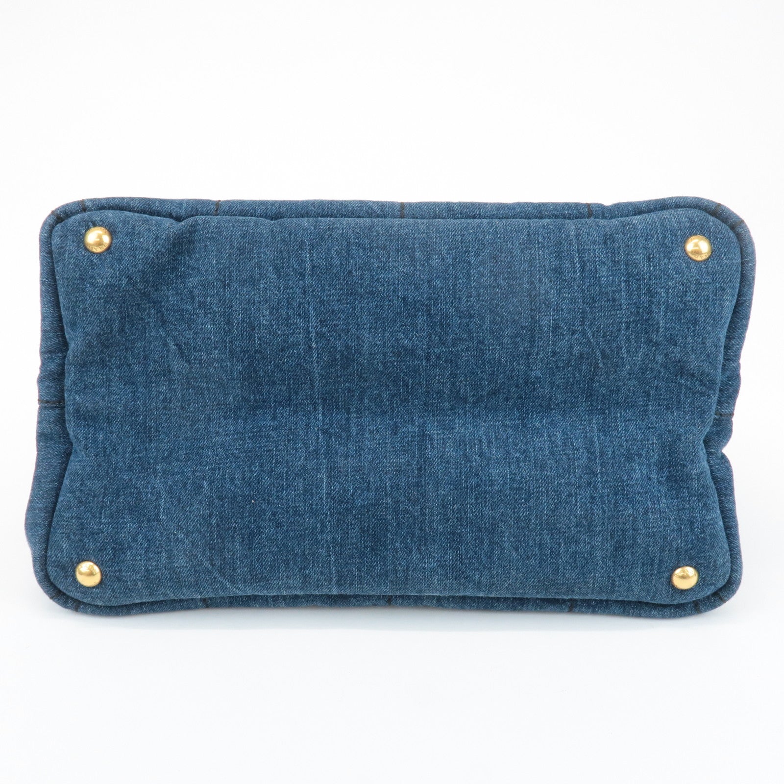 PRADA Triangle Logo Canapa Canvas Denim Hand Bag Navy B1877B Used