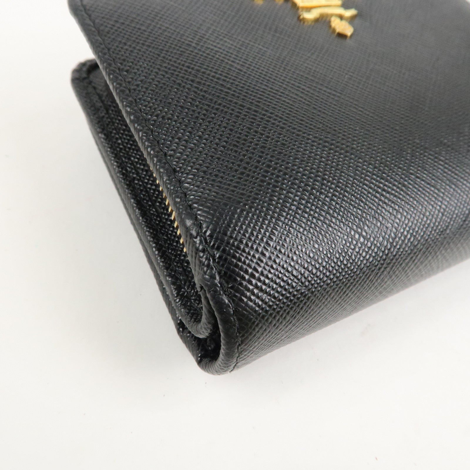 PRADA Saffiano Leather Bi-Fold Wallet Black Red Gold 1ML018 Used