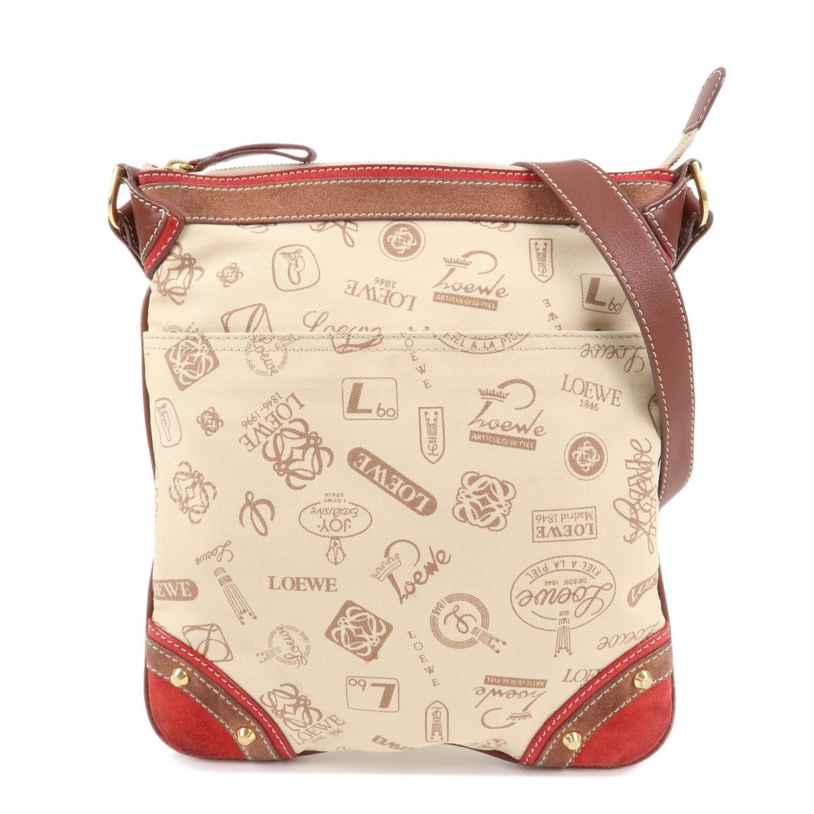 LOEWE Anagram 160th Anniversary Canvas Leather Shoulder Bag Beige