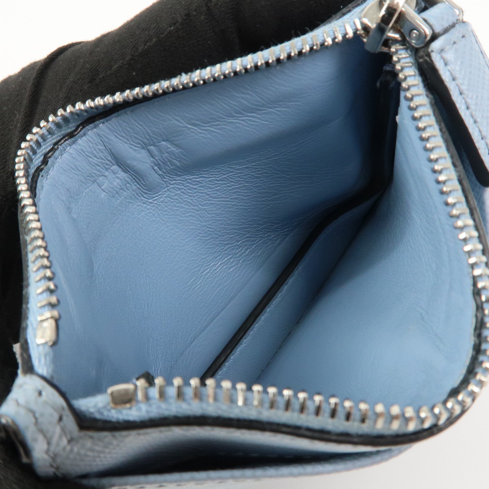 PRADA Triangle Logo Saffiano Leather Card Case Light Blue 2MC084