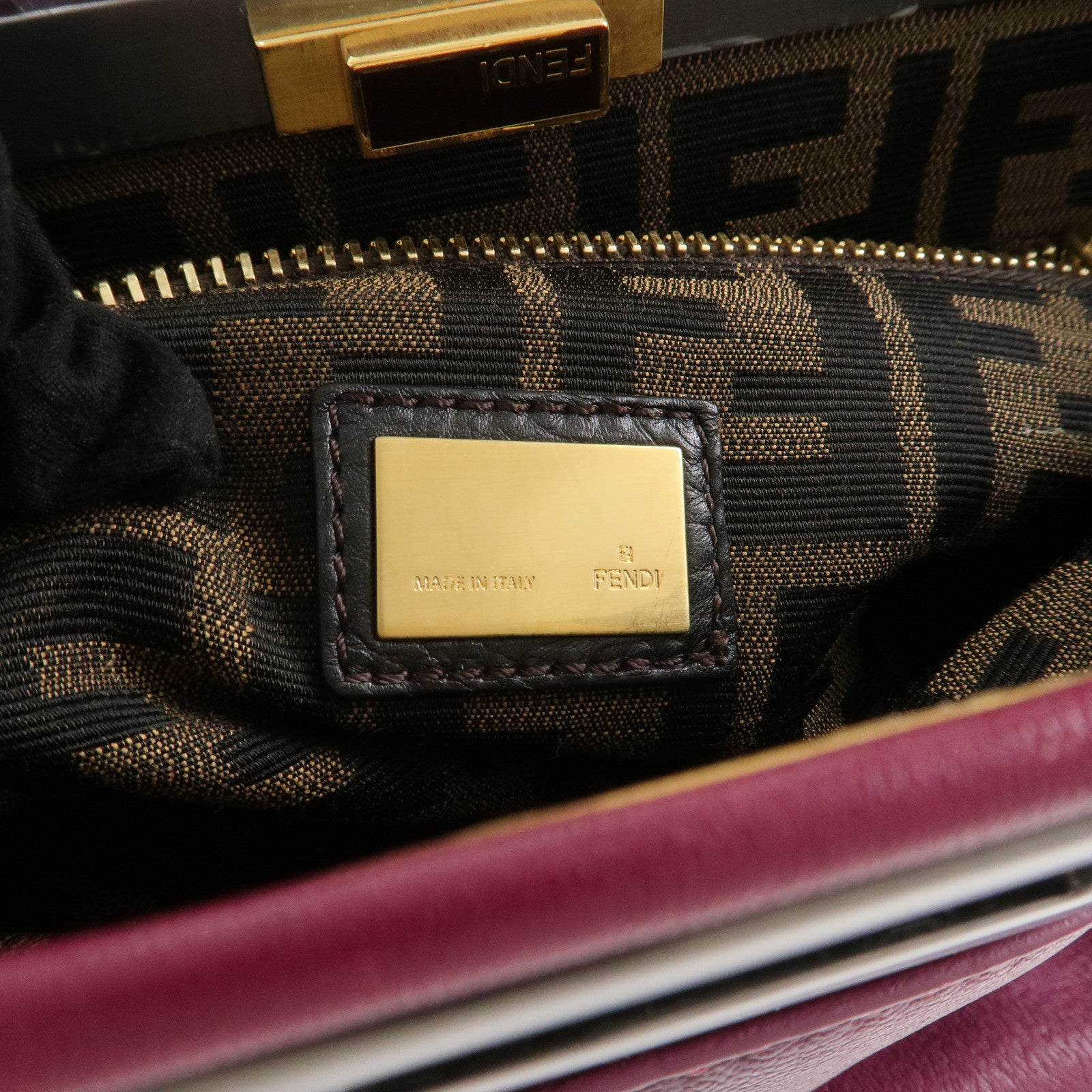 FENDI Peekaboo Leather 2Way Hand Bag Shoulder Bag Fuchsia 8BN226