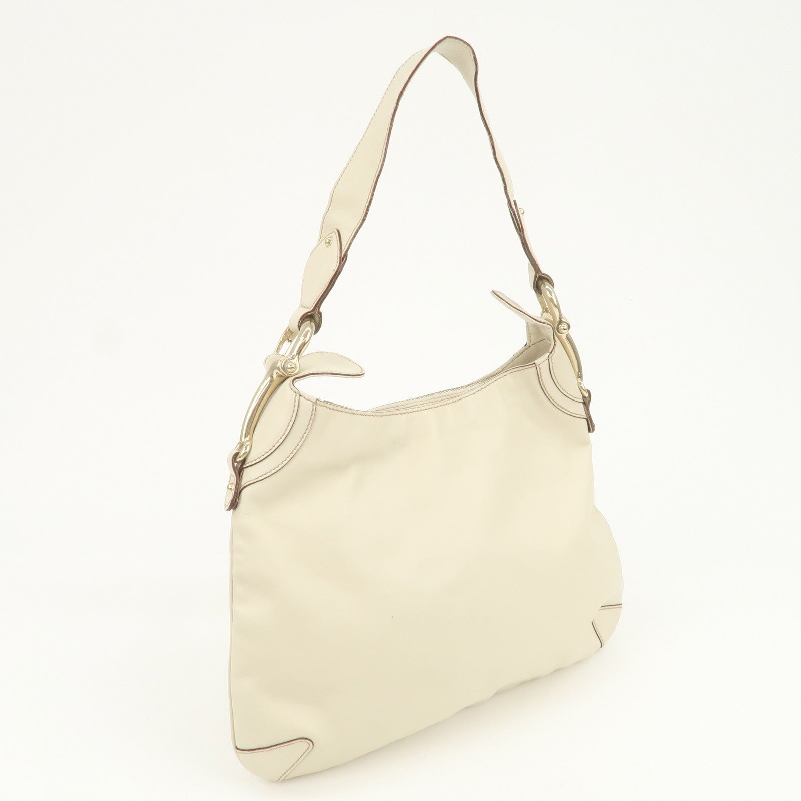 GUCCI Horsebit Leather Shoulder Bag Hand Bag Ivory 145826