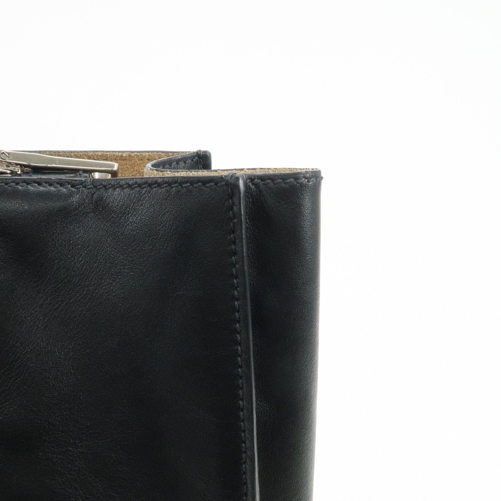 PRADA Triangle Logo Leather Tote Bag Hand Bag Black 1BG002