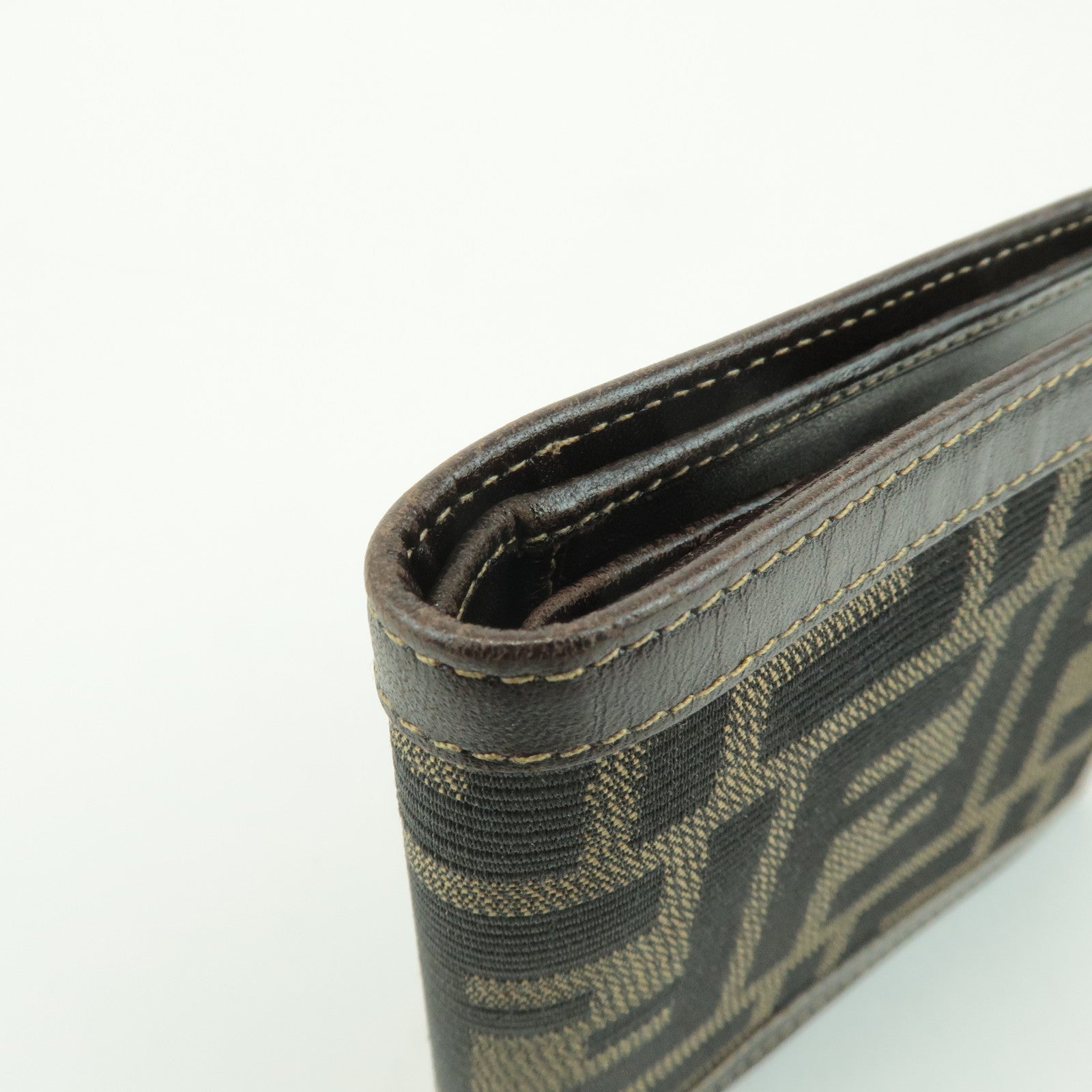 FENDI Zucca Leather Canvas Bi-fold Wallet Black Brown 01445 Used