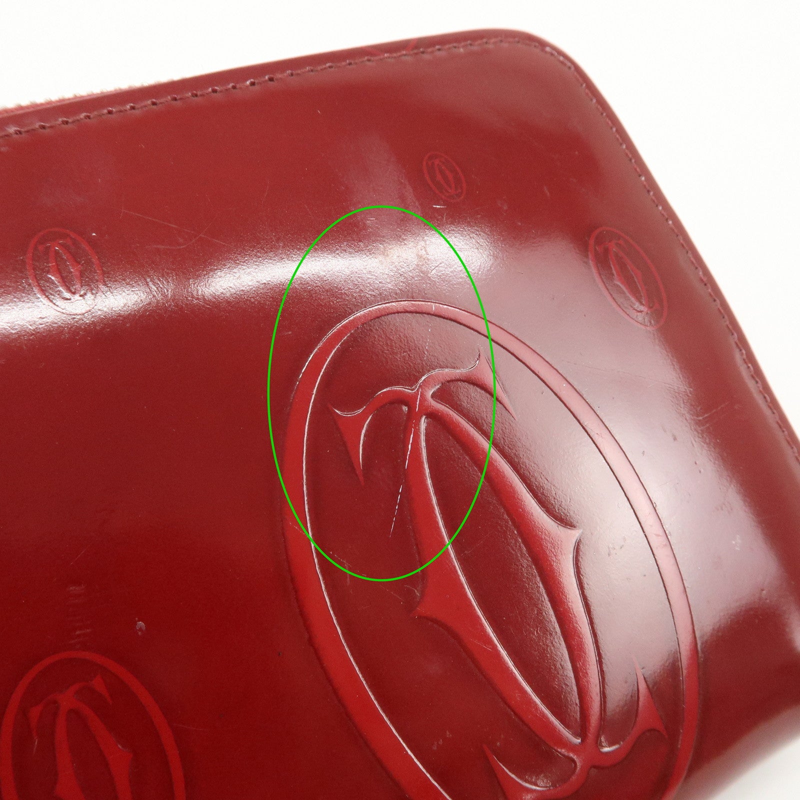 Cartier 2C Patent Leather Round Zippy Long Wallet Bordeaux Used